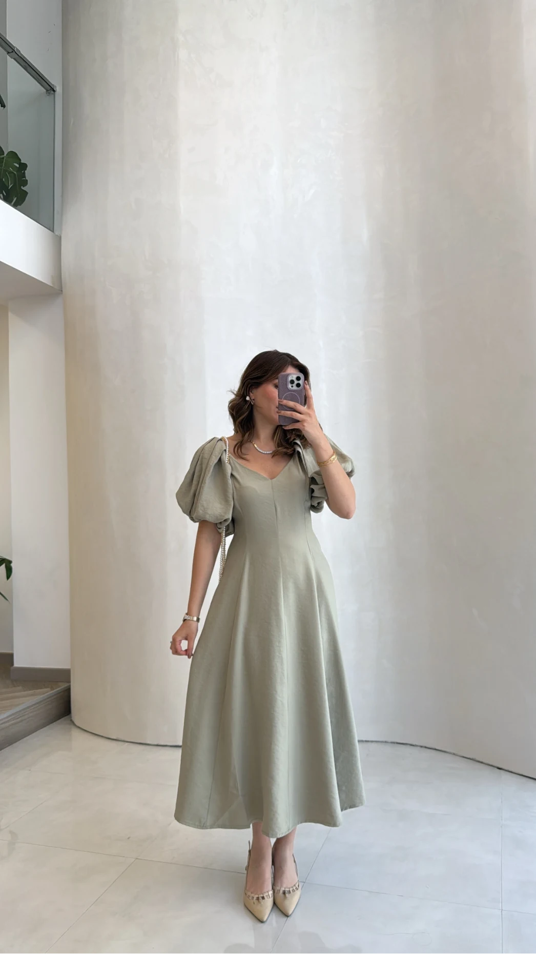 Bella Balon Kol Midi Boy Elbise - Mint - Kod: 2384