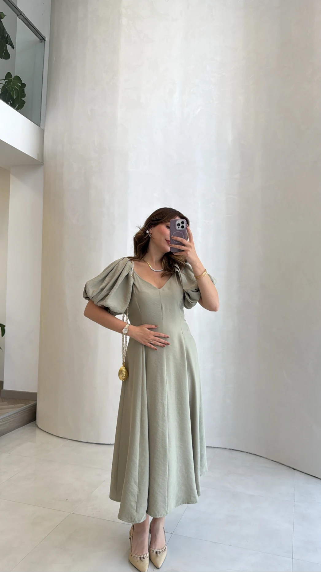 Bella Balon Kol Midi Boy Elbise - Mint - Kod: 2384