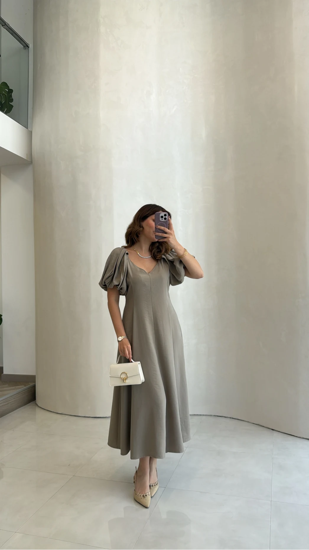 Bella Balon Kol Midi Boy Elbise - Vizon - Kod: 2384