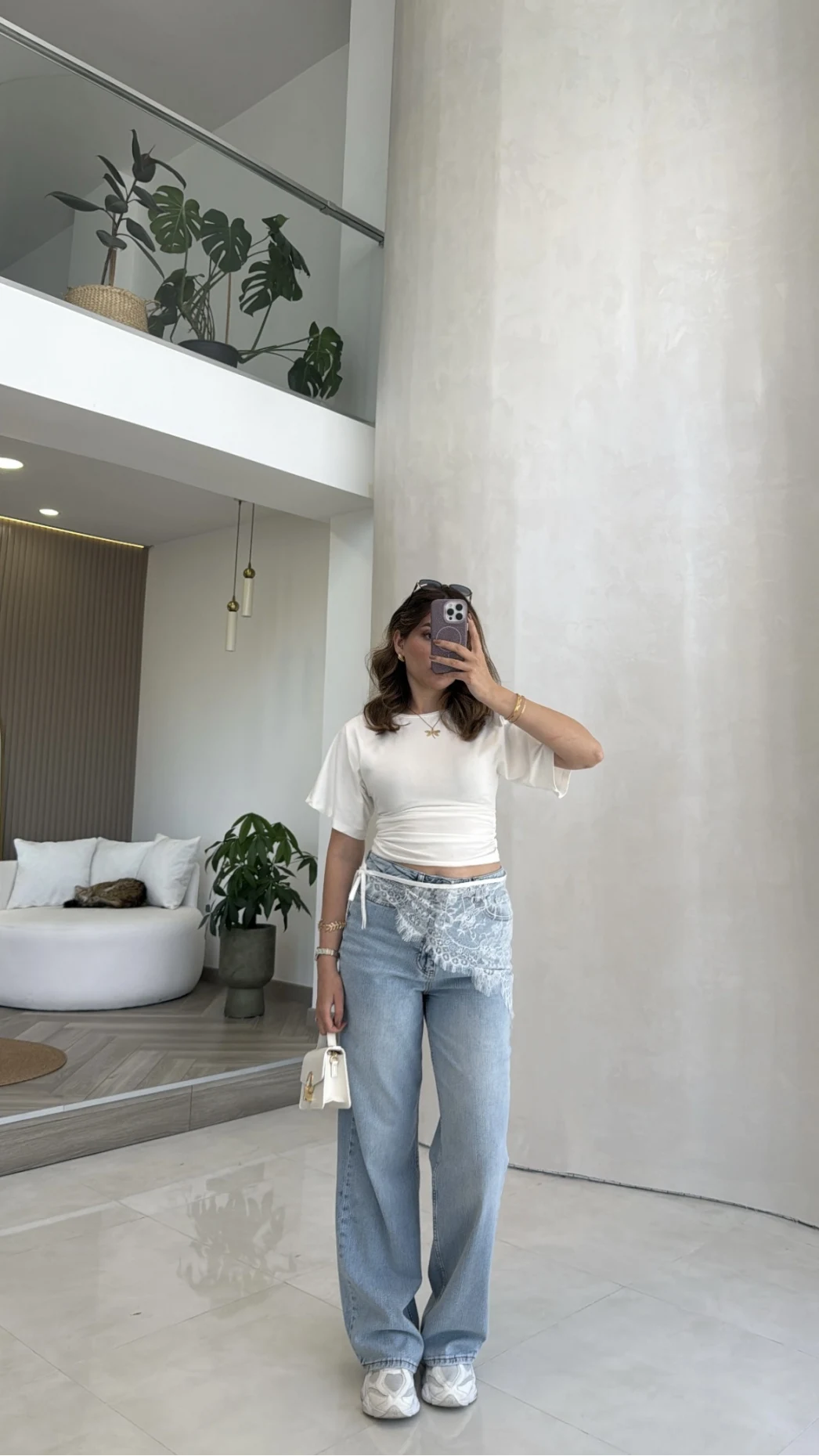 Bole Yüksek Bel Dantelli Denim Jean Pantolon - Mavi