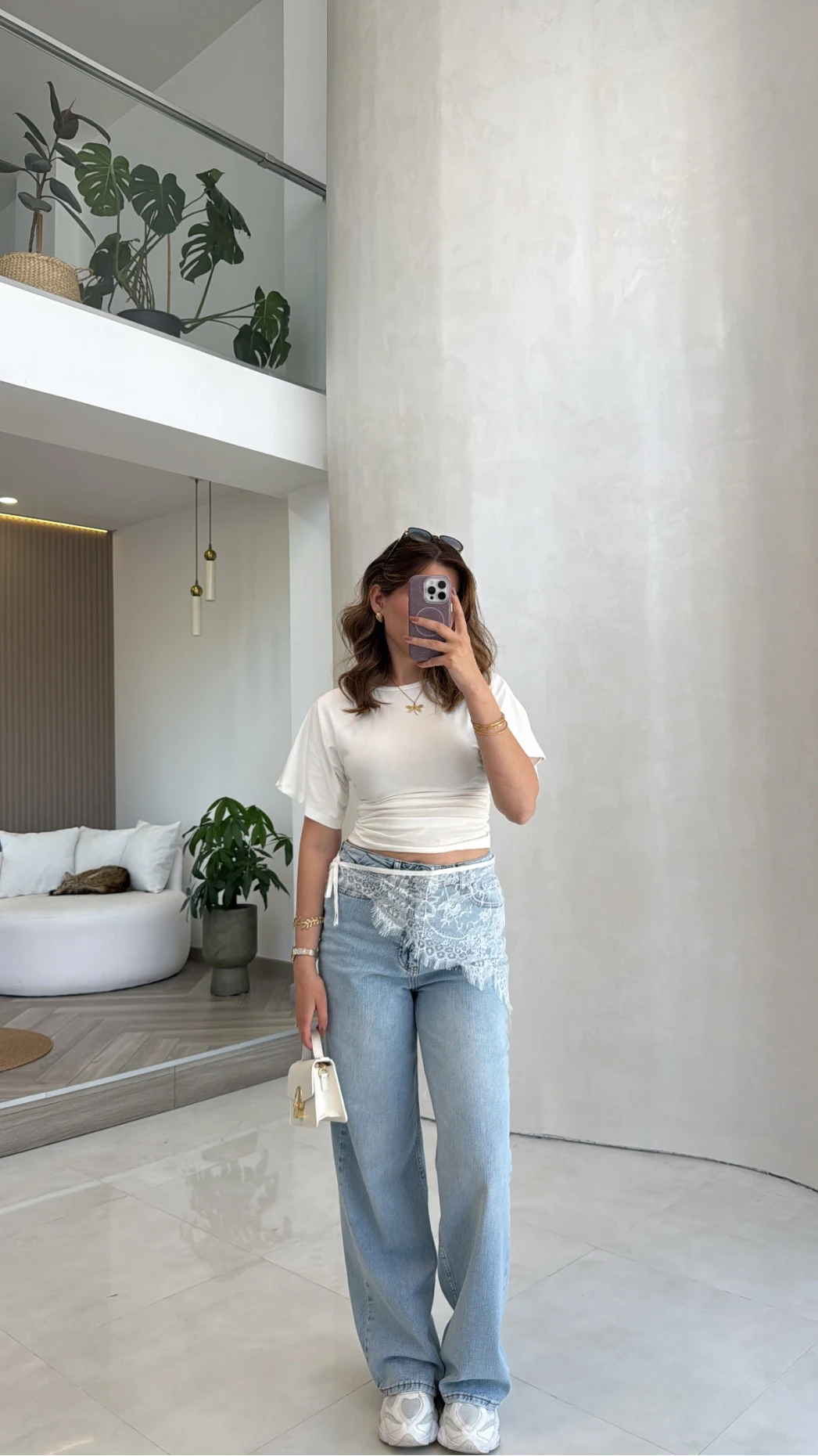 Bole Yüksek Bel Dantelli Denim Jean Pantolon - Mavi