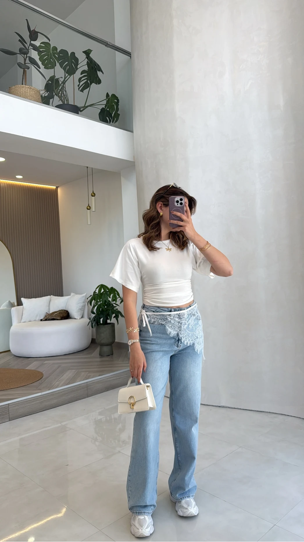 Bole Yüksek Bel Dantelli Denim Jean Pantolon - Mavi
