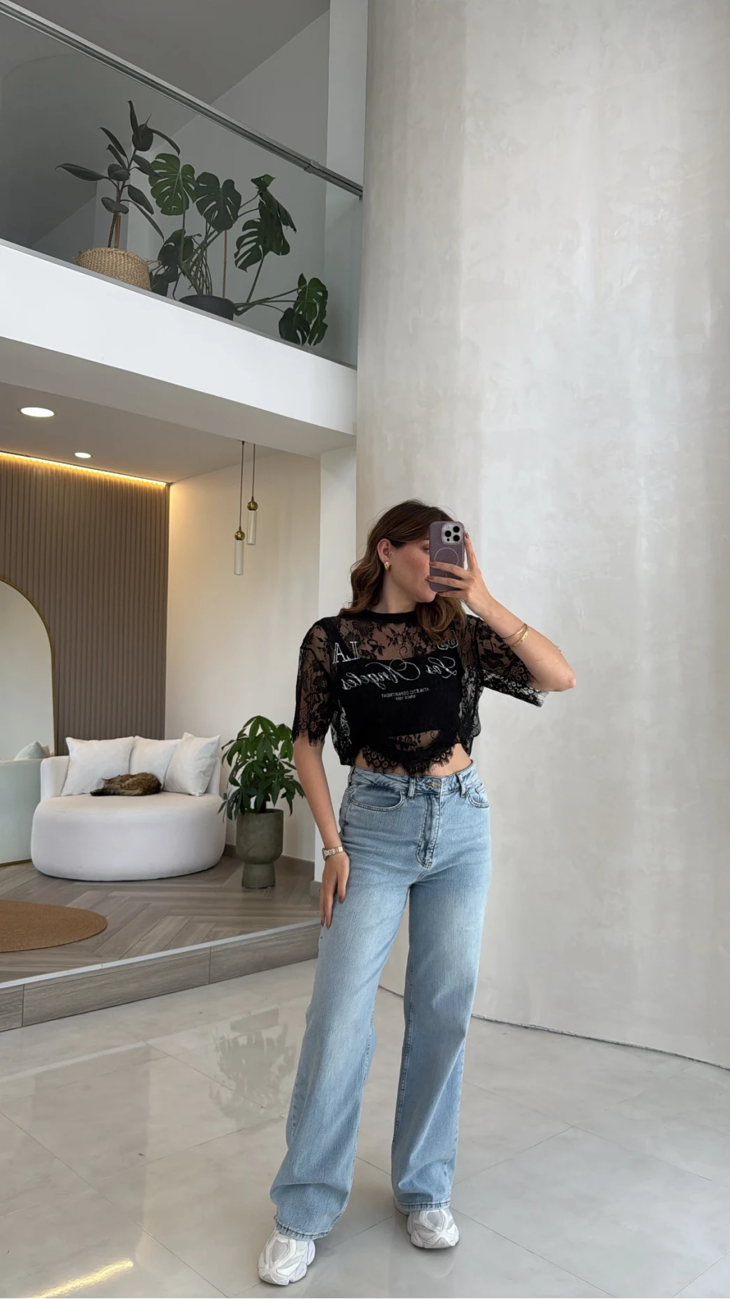 Dantel T-shirt - Siyah - Kod: 1098