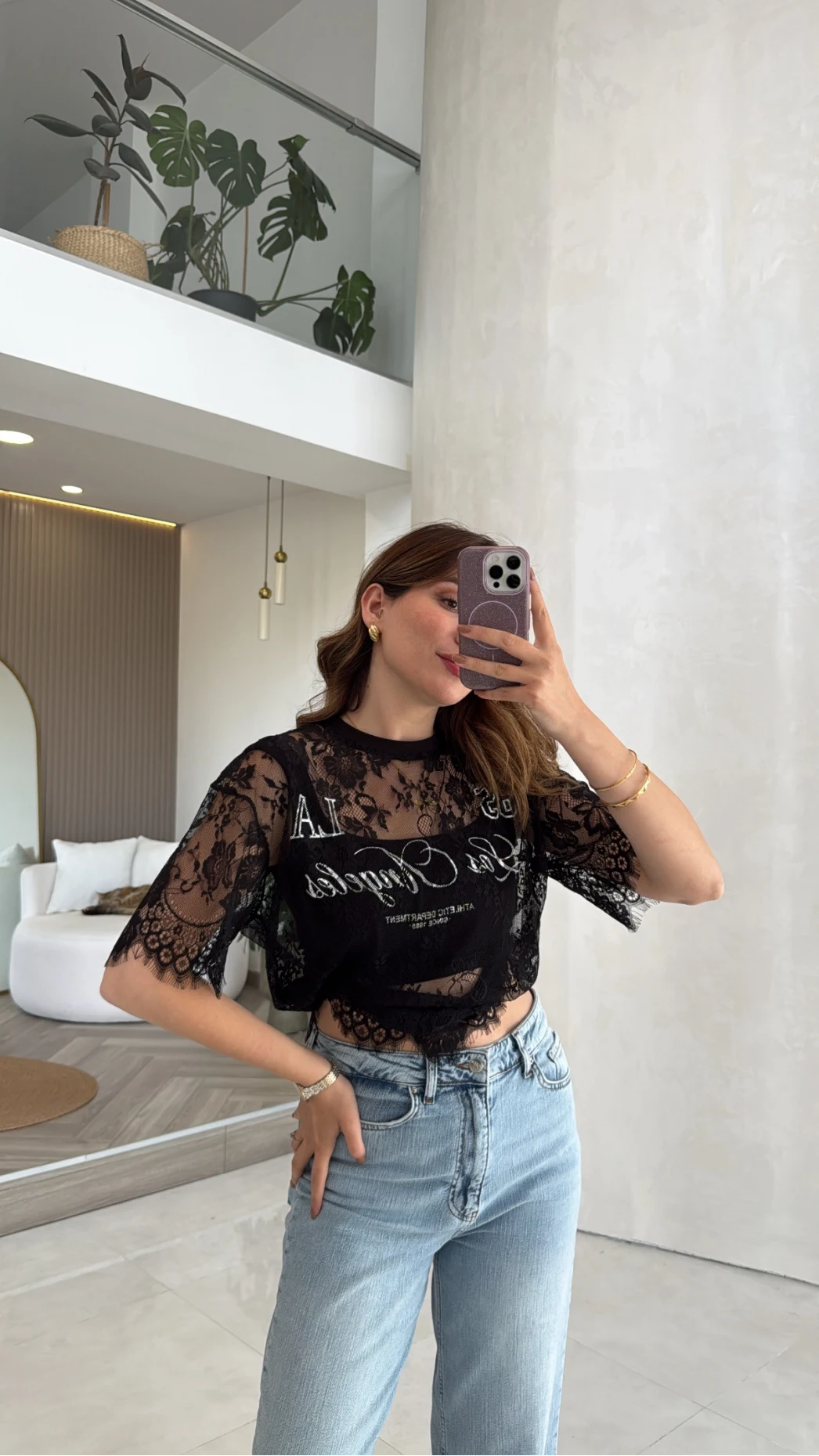 Dantel T-shirt - Siyah - Kod: 1098