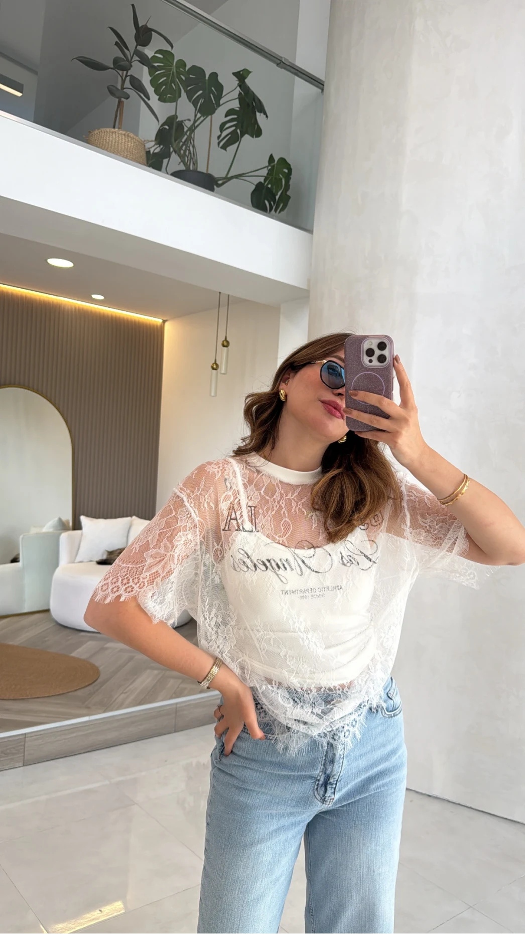 Dantel T-shirt - Ekru - Kod: 1098