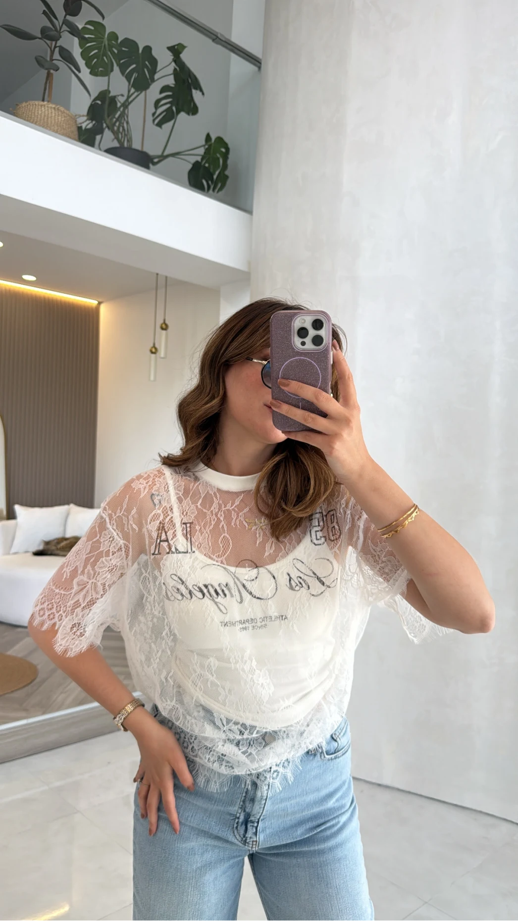 Dantel T-shirt - Ekru - Kod: 1098