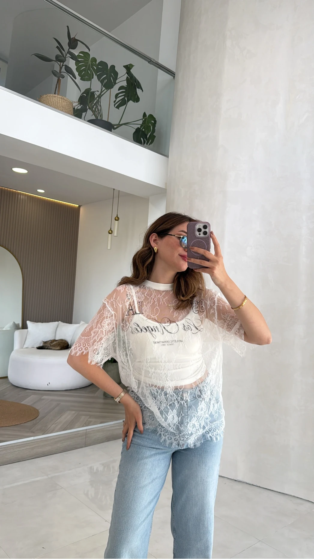 Dantel T-shirt - Ekru - Kod: 1098