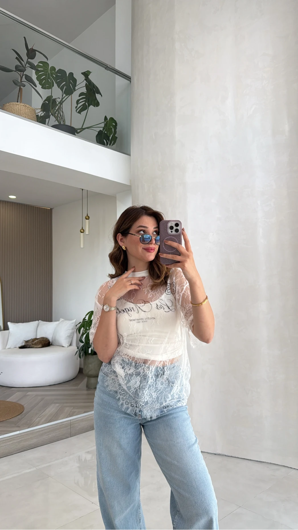 Dantel T-shirt - Ekru - Kod: 1098