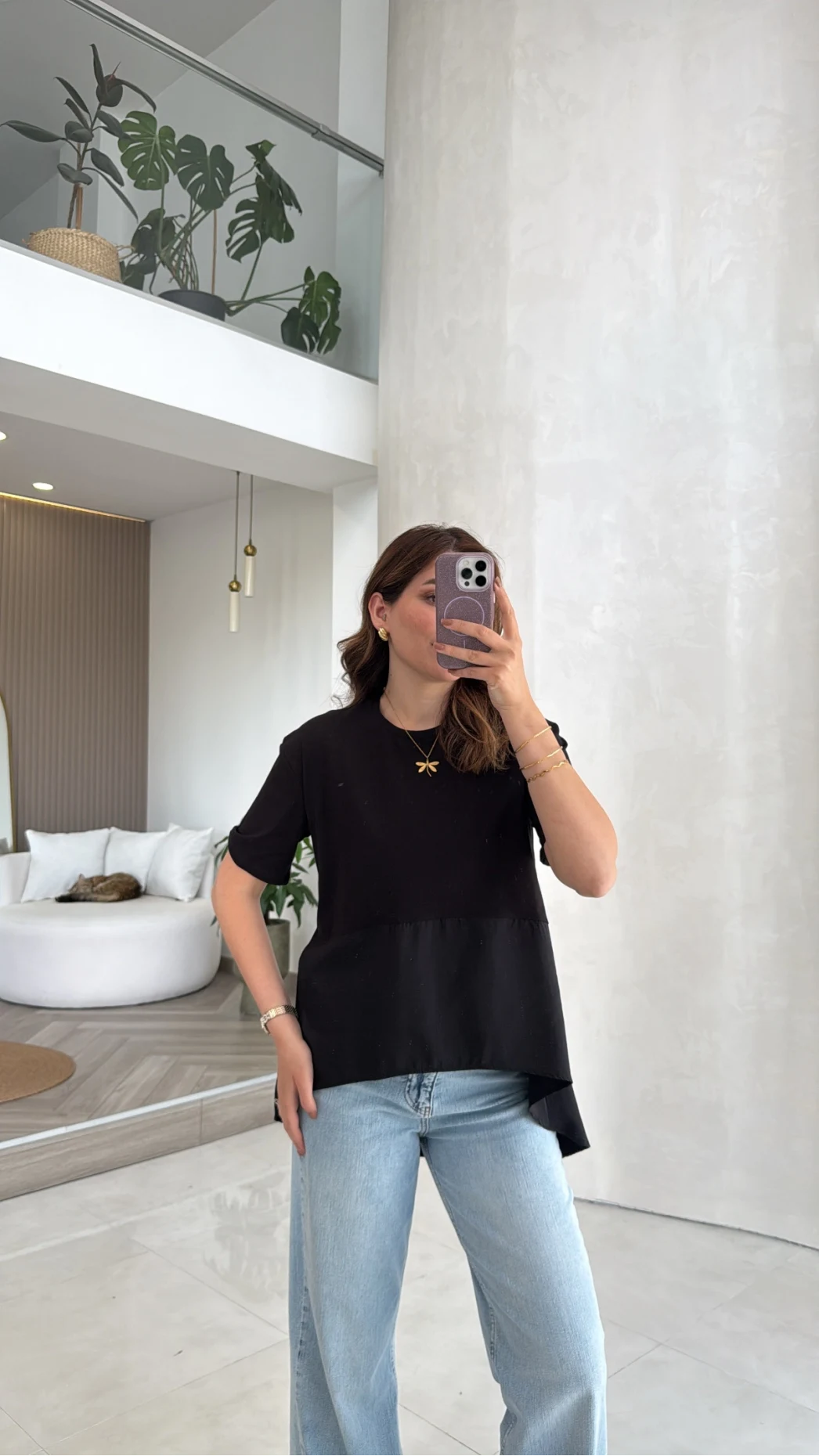 Modal T-shirt - Siyah - Kod: 1069