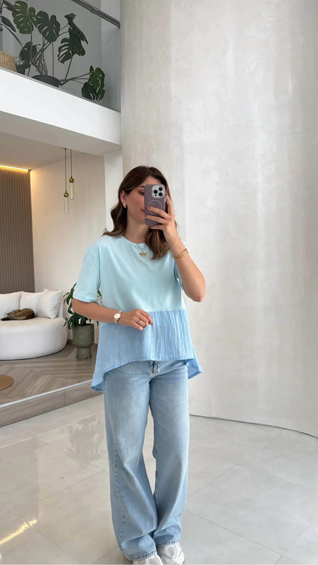 Modal T-shirt - Mavi - Kod: 1069