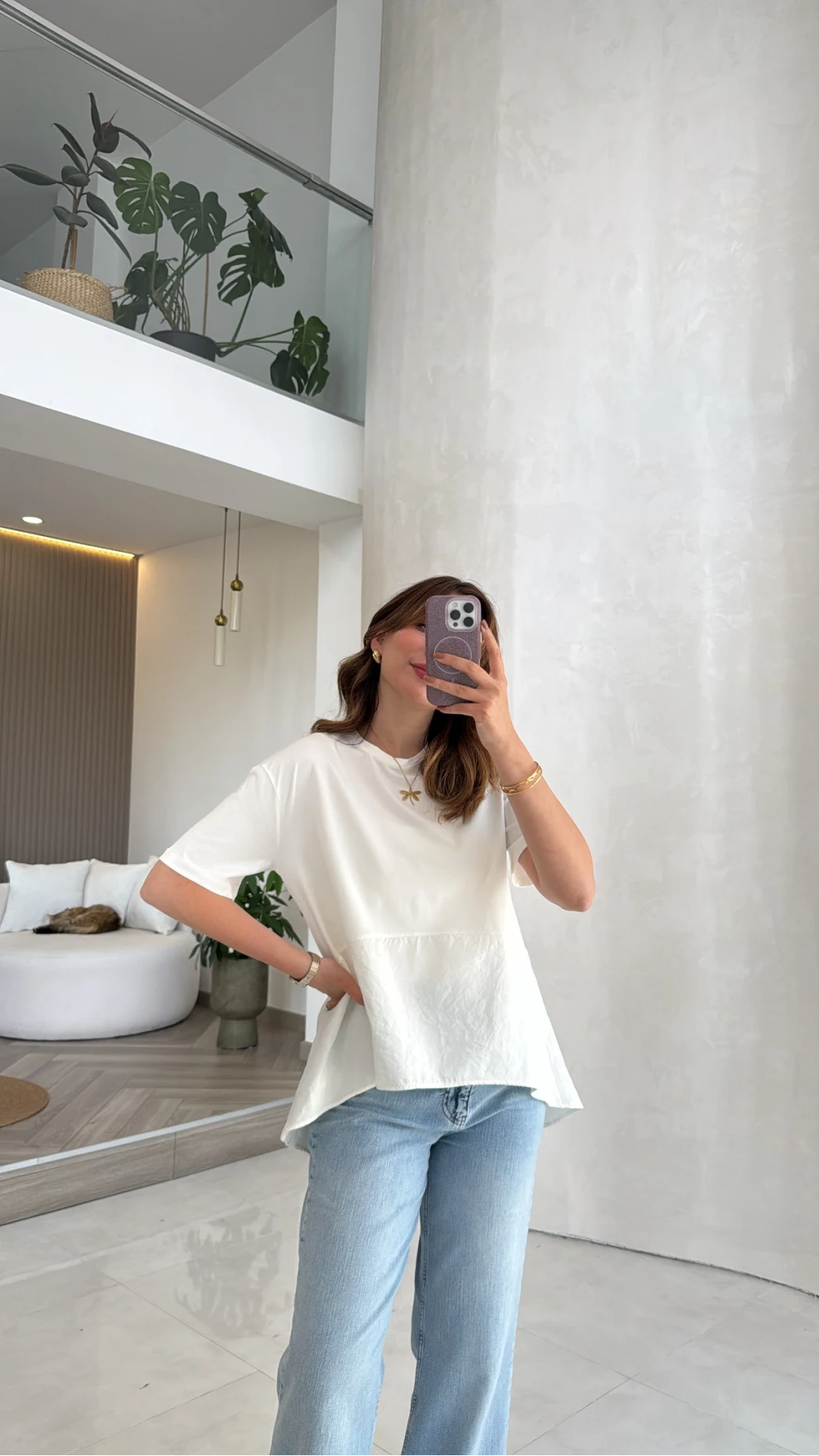 Modal T-shirt - Ekru - Kod: 1069