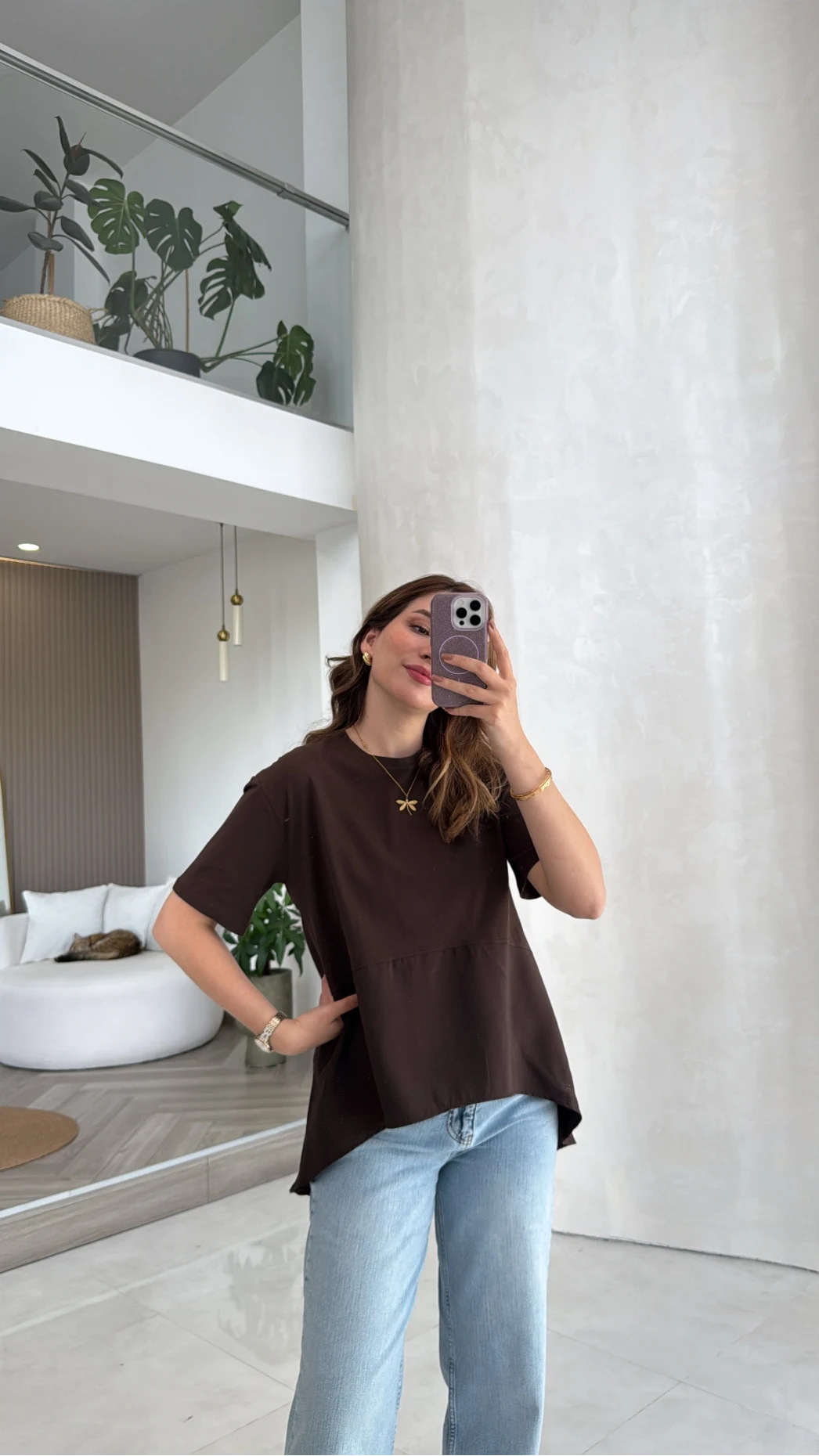 Modal T-shirt - Kahverengi - Kod: 1069