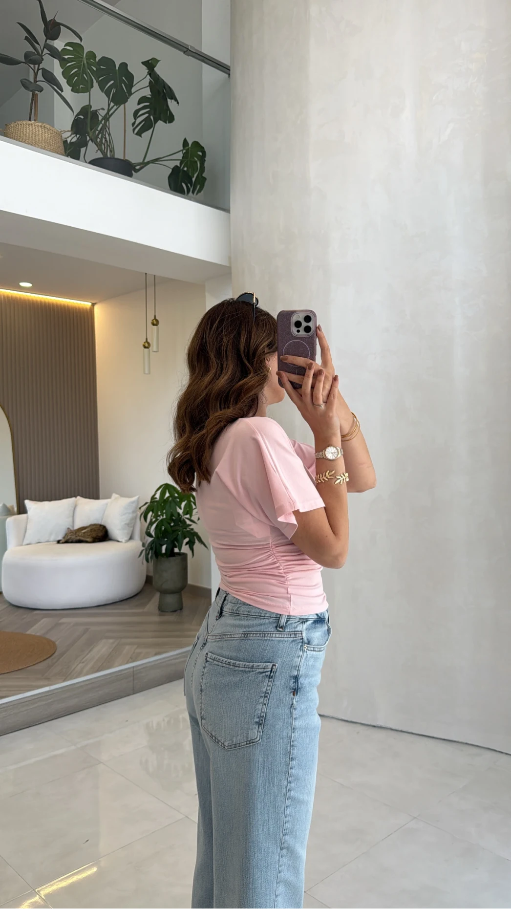 Shay Beli Büzgülü Bluz - Pembe - Kod: 1085