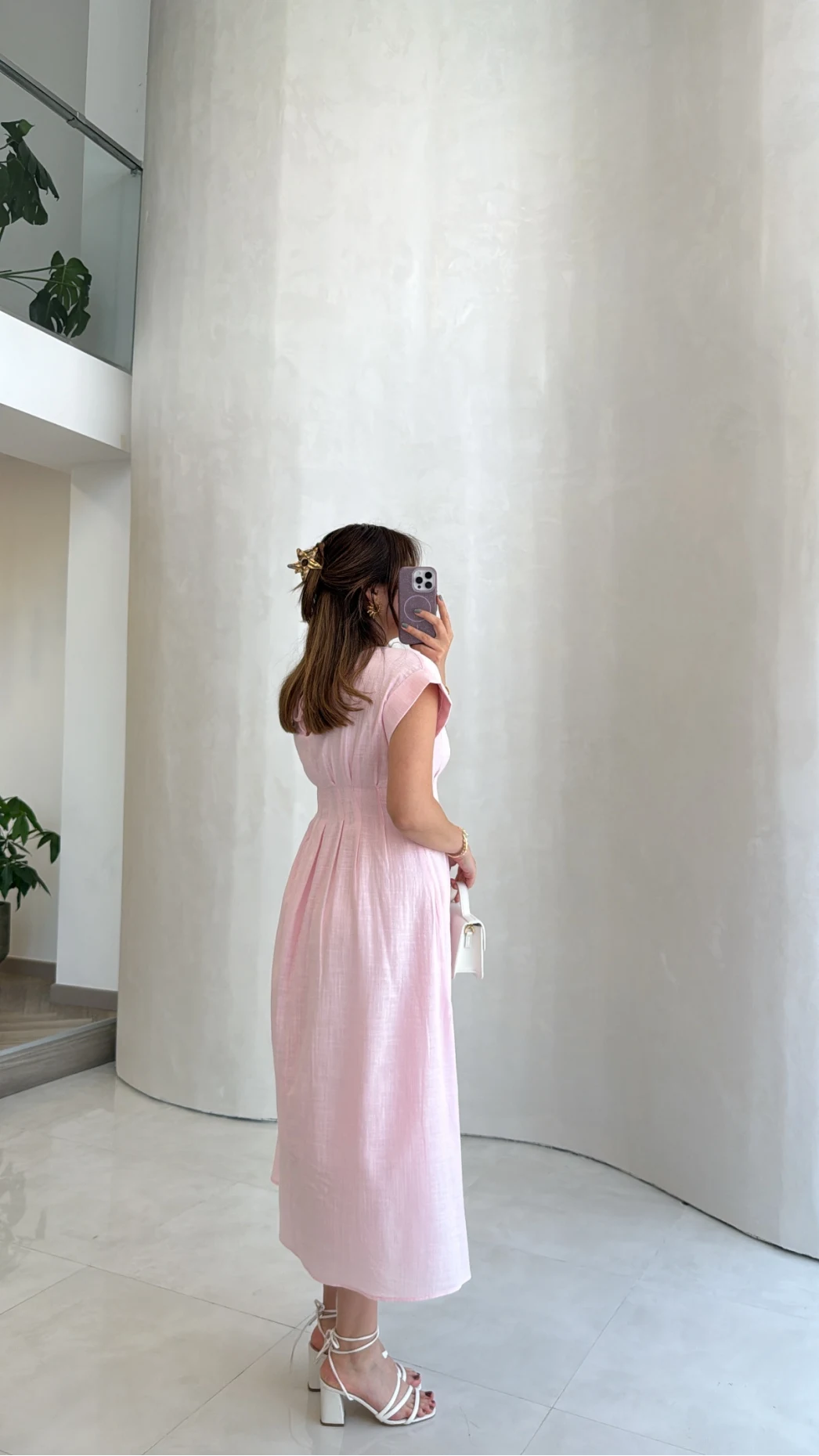 Penny Keten Astarlı Bağlamalı Elbise - Pembe - Kod: 3082