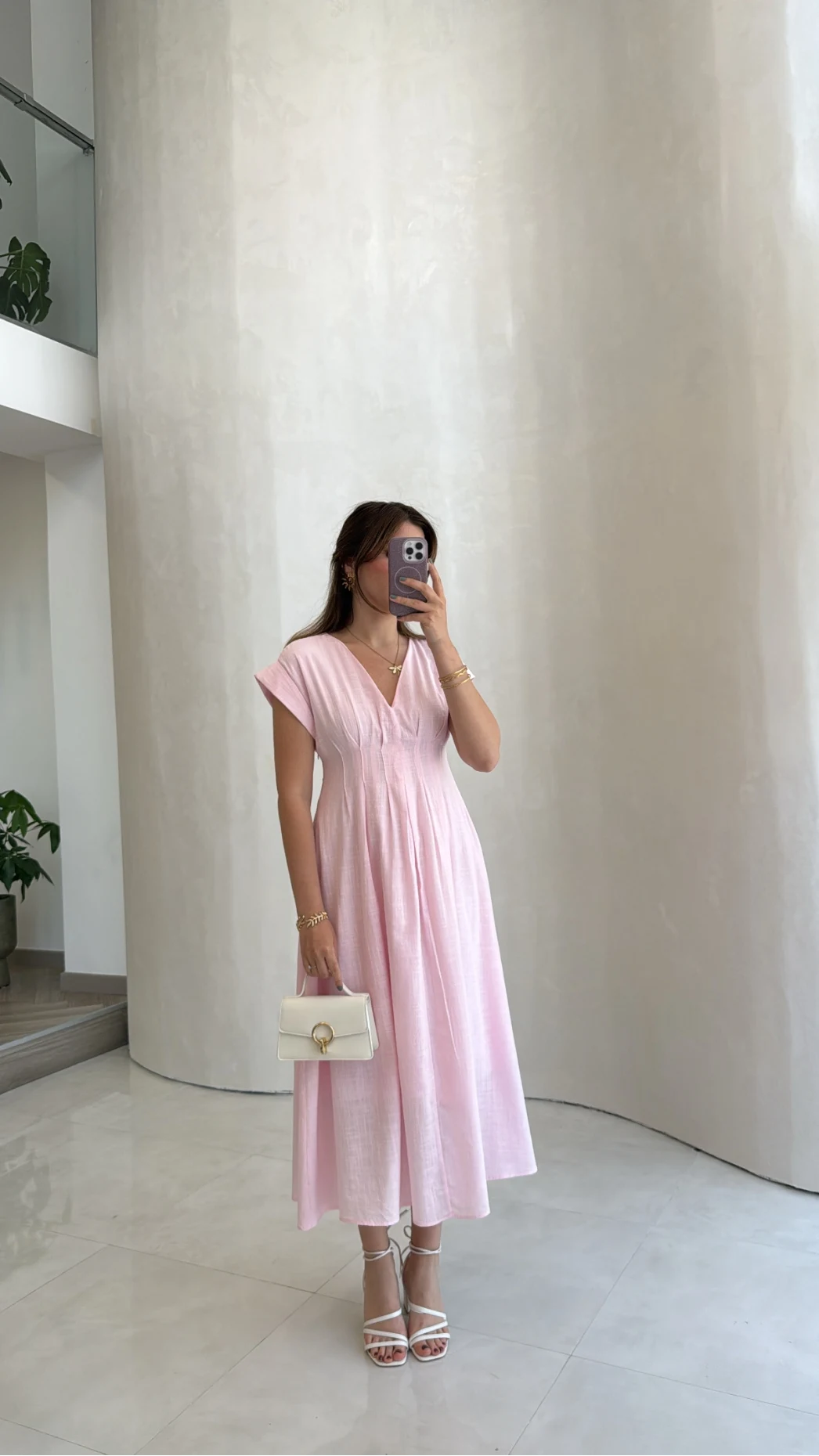 Penny Keten Astarlı Bağlamalı Elbise - Pembe - Kod: 3082