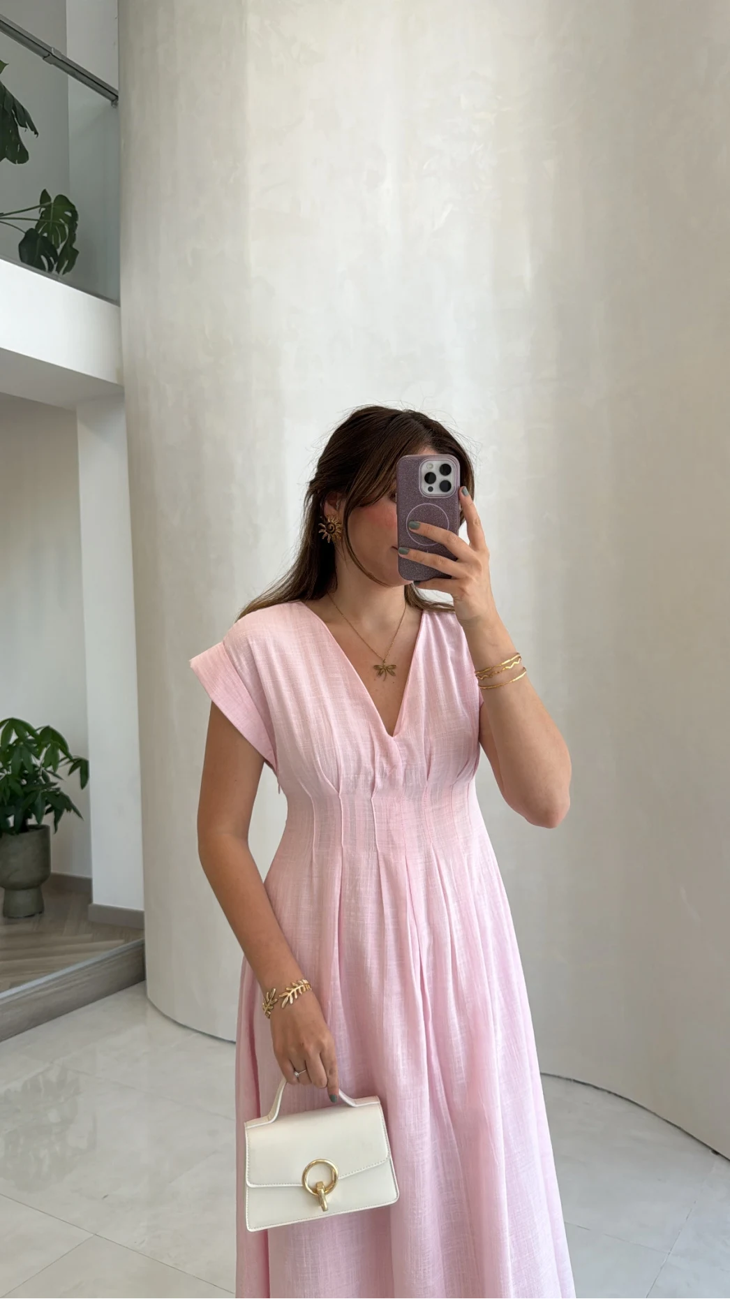 Penny Keten Astarlı Bağlamalı Elbise - Pembe - Kod: 3082