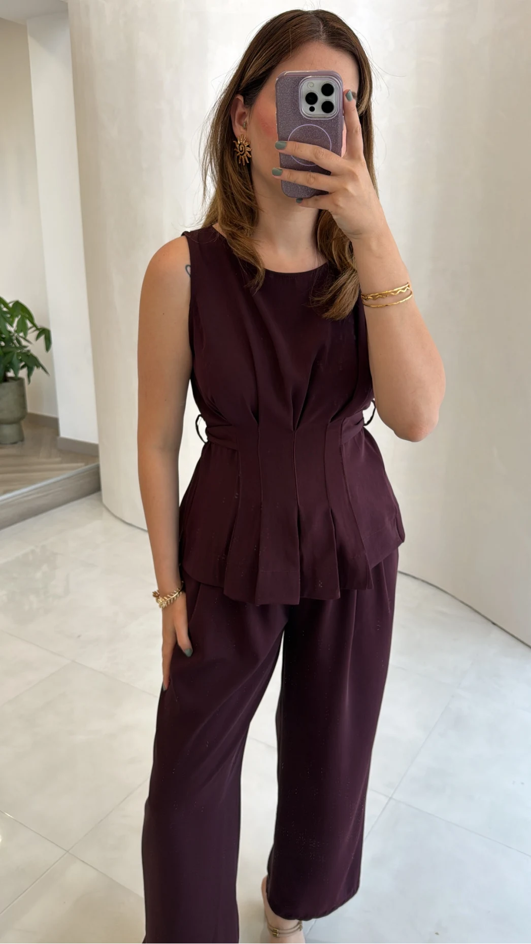 Linda Yelek Pantolon Takım - Bordo - Kod: 8128