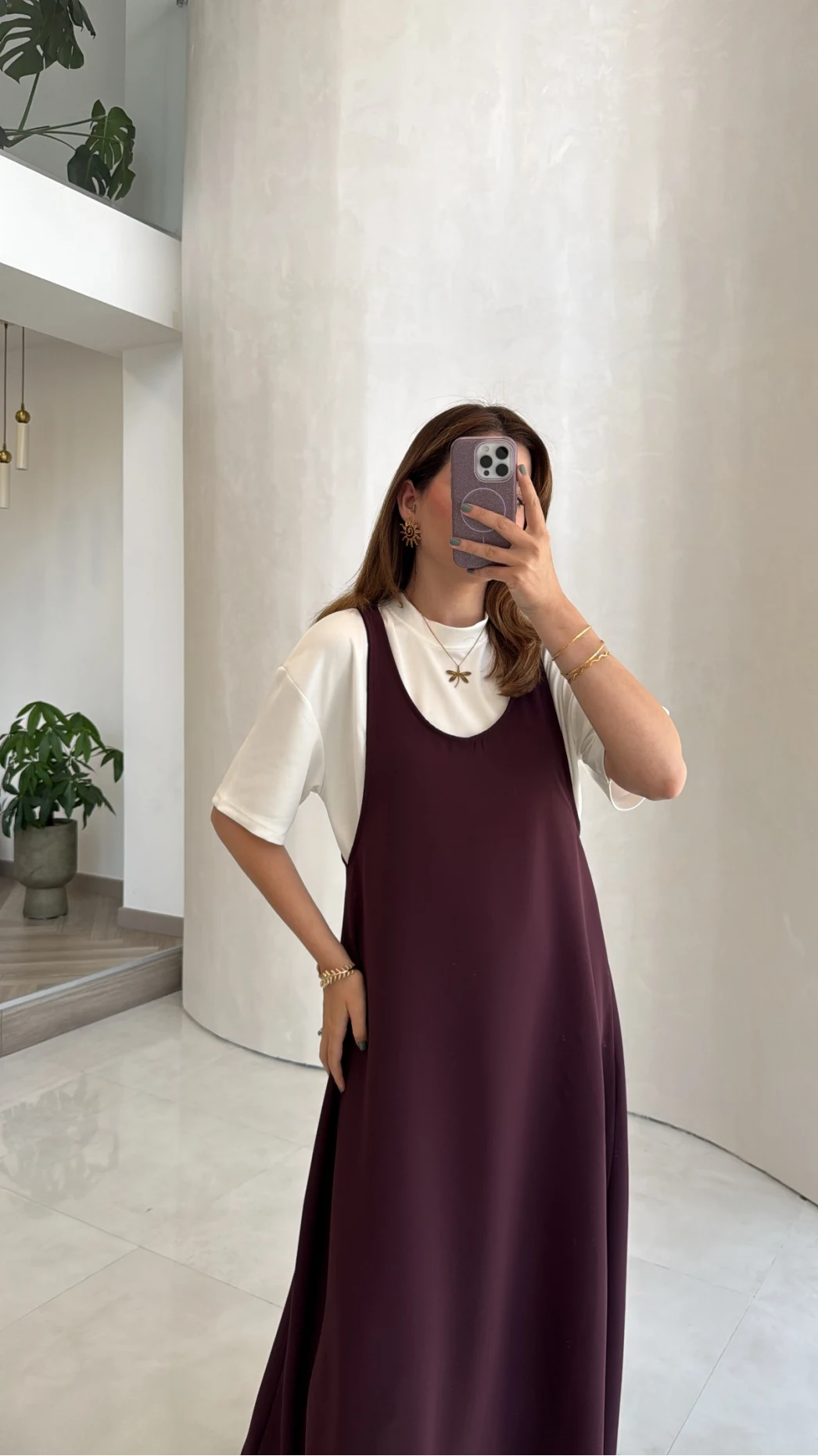 Mürdüm Ekru Tişört Elbise Takım - Kod: 4131