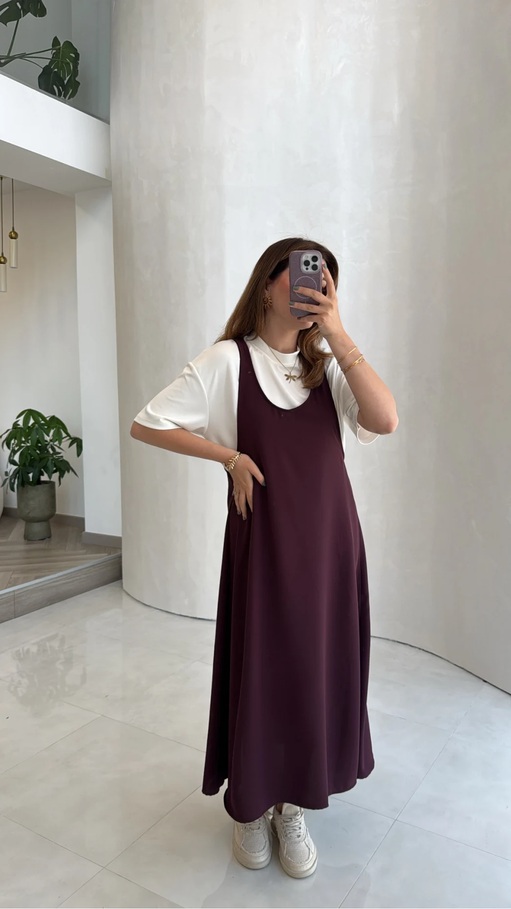Mürdüm Ekru Tişört Elbise Takım - Kod: 4131