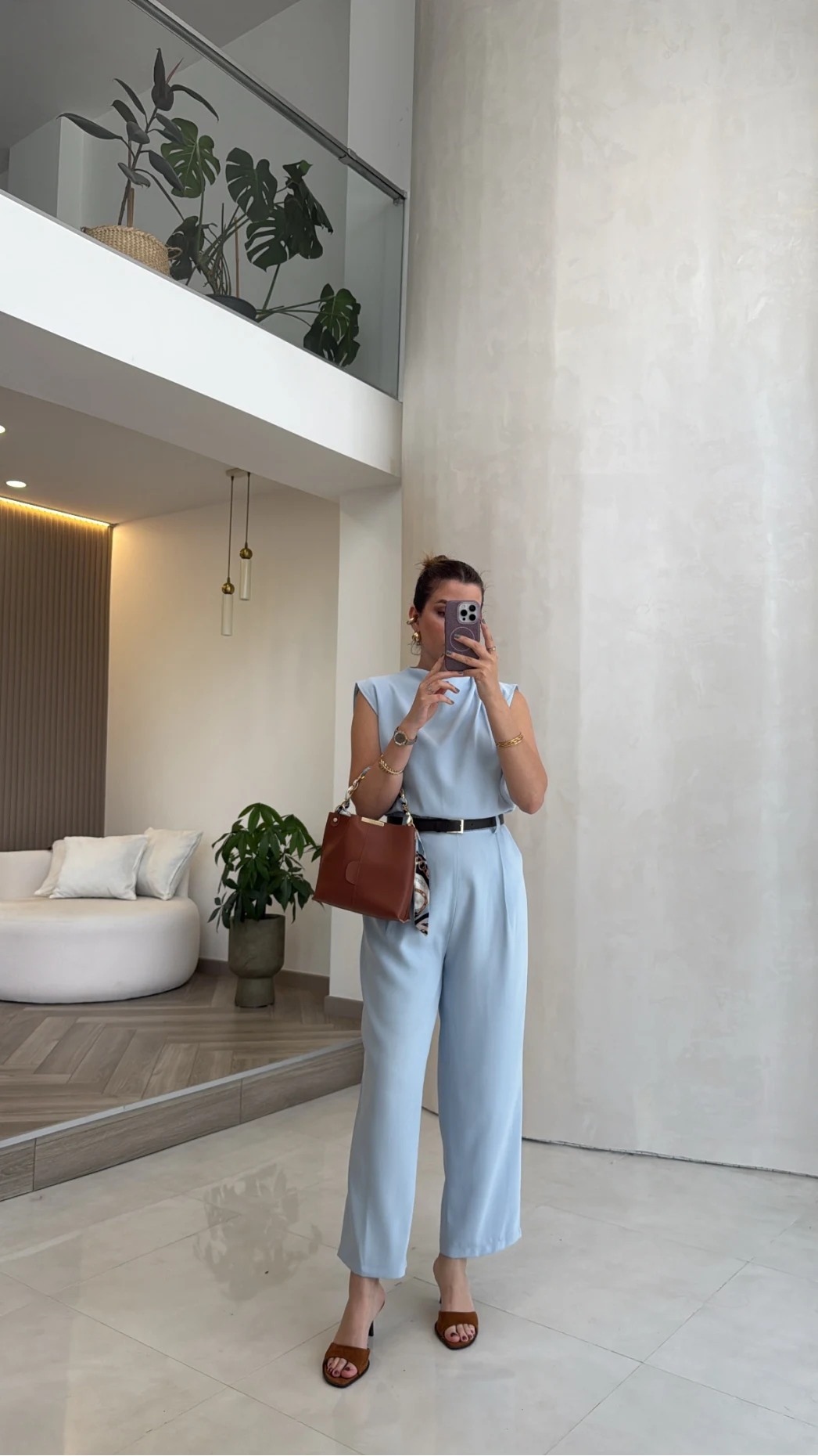 Kemerli Sıfır Kol Tulum - Mavi - Kod: 580907