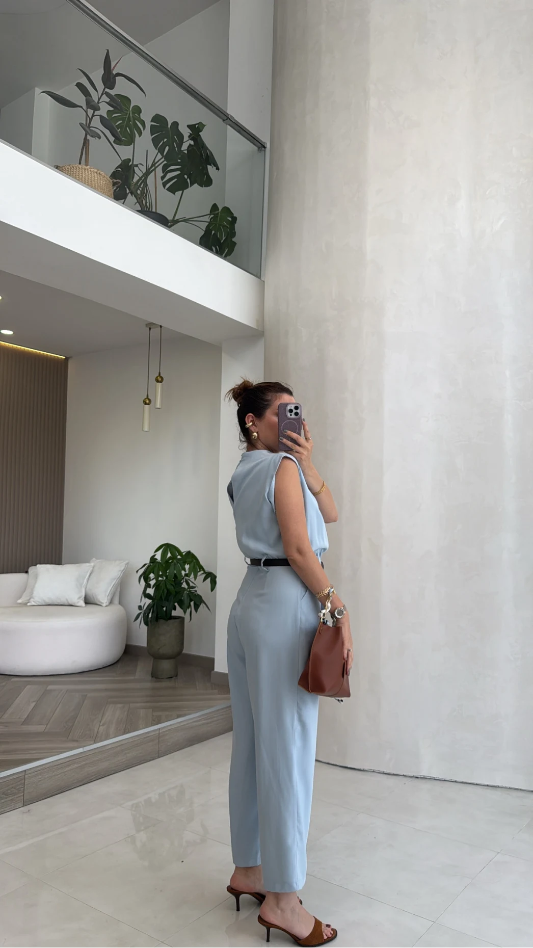 Kemerli Sıfır Kol Tulum - Mavi - Kod: 580907