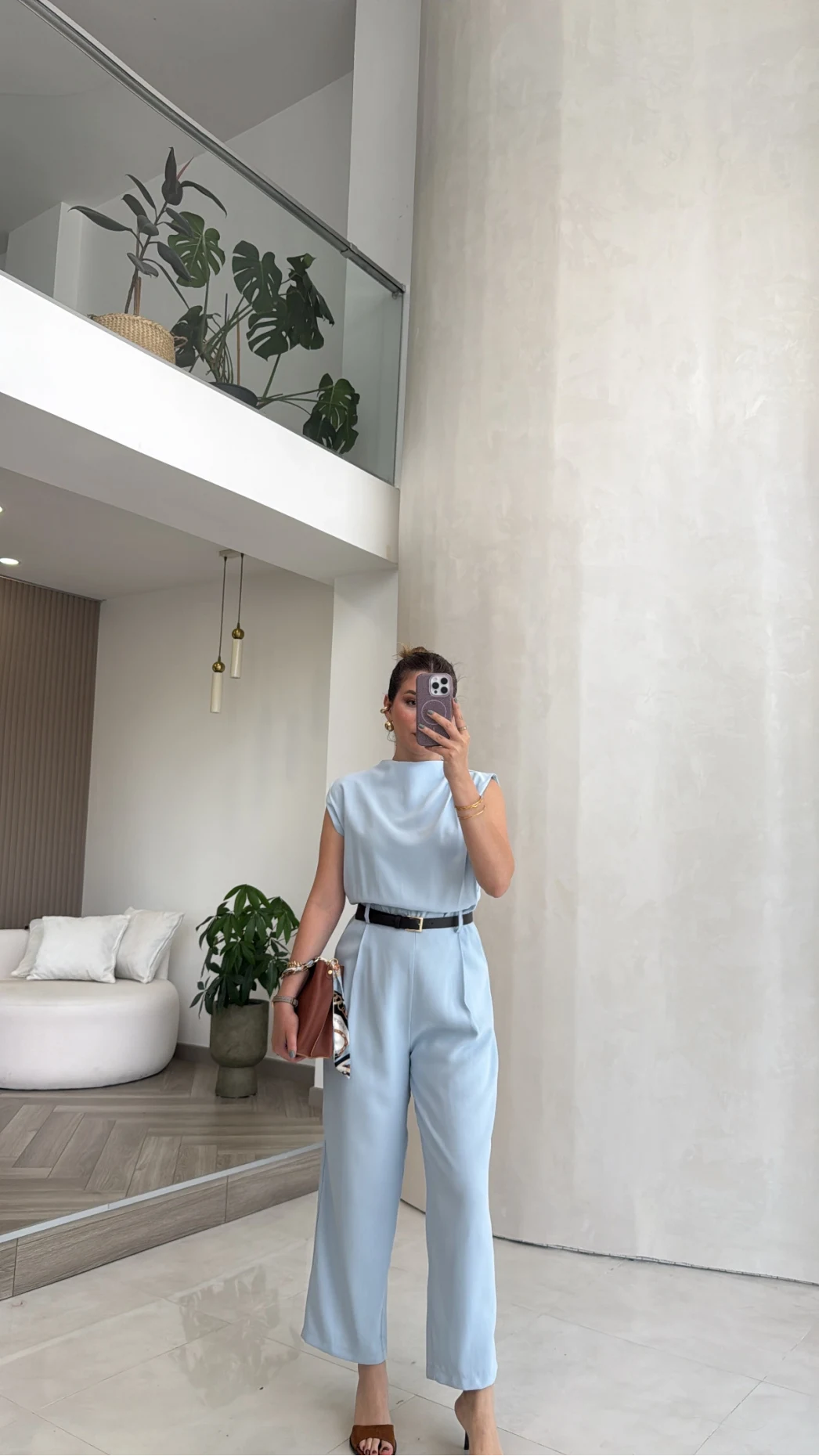Kemerli Sıfır Kol Tulum - Mavi - Kod: 580907