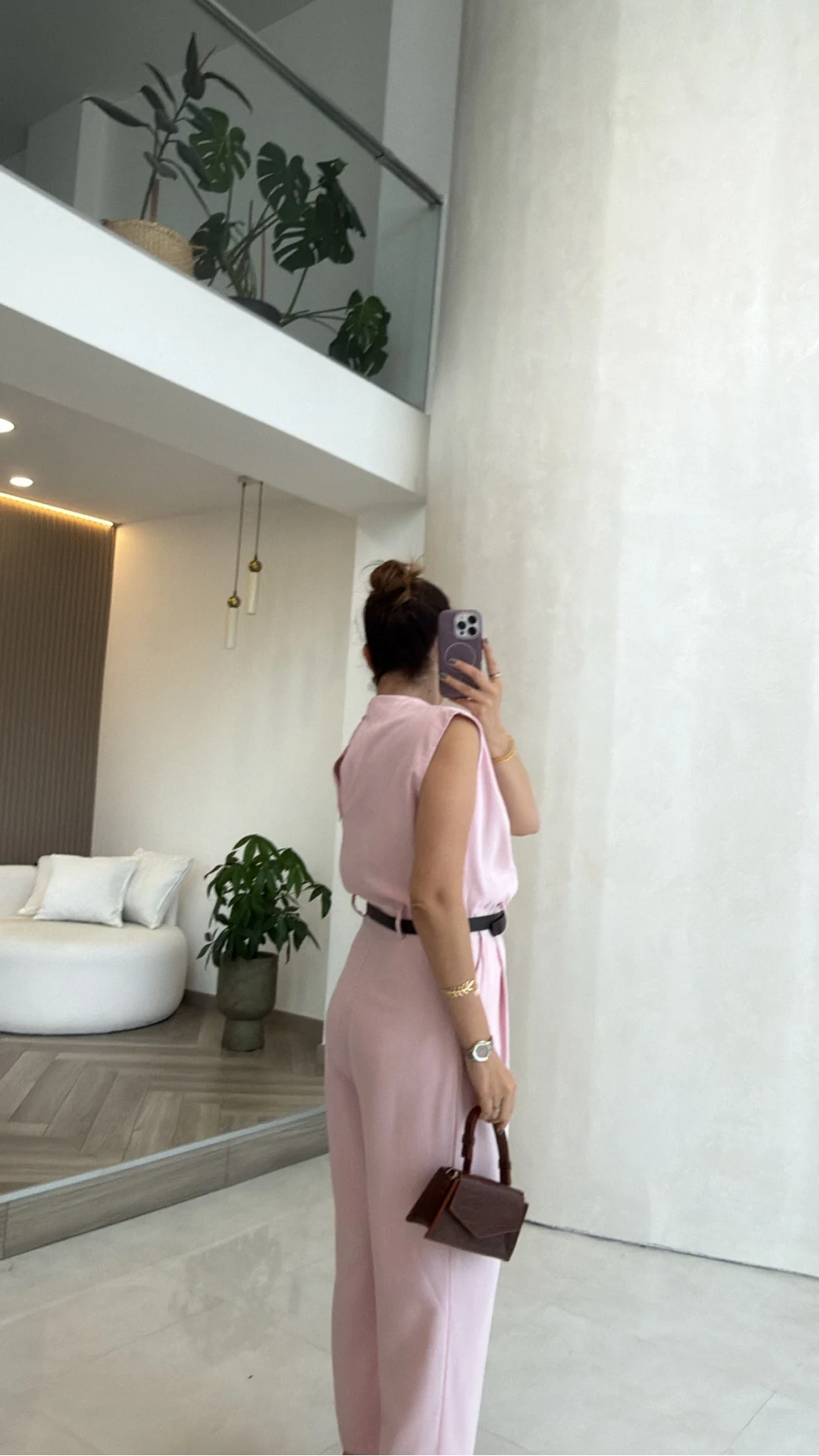 Kemerli Sıfır Kol Tulum - Pembe - Kod: 580907