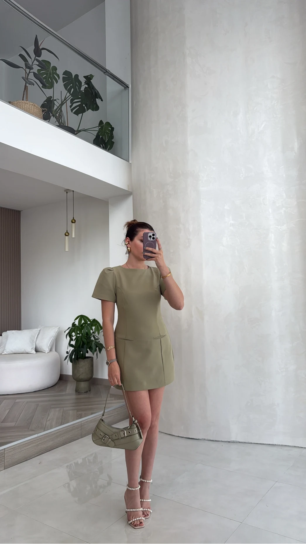 Astarı Şortlu Mini Elbise - Mint - Kod: 4195