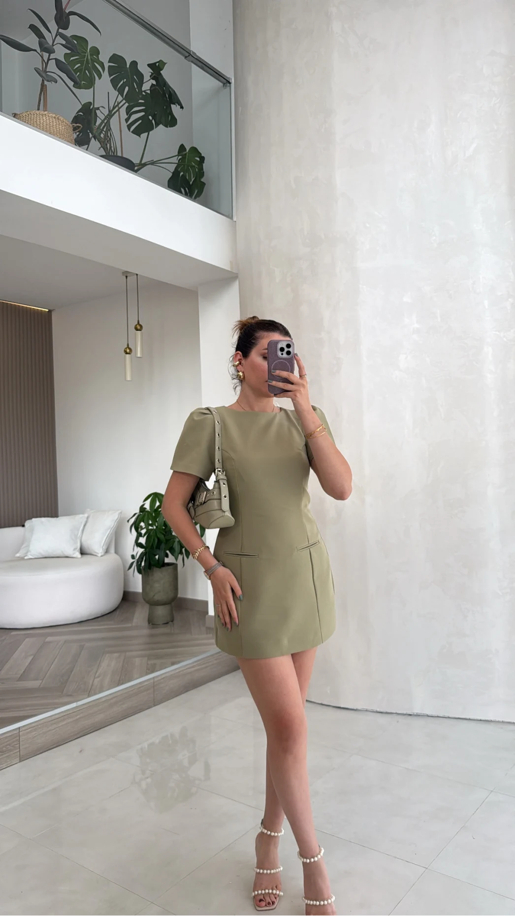 Astarı Şortlu Mini Elbise - Mint - Kod: 4195