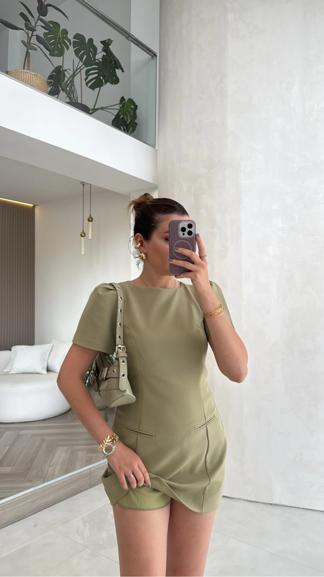 Astarı Şortlu Mini Elbise - Mint - Kod: 4195