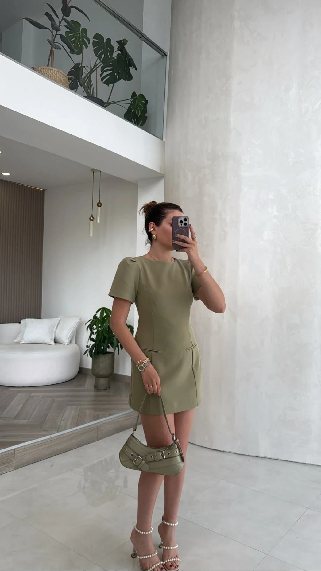 Astarı Şortlu Mini Elbise - Mint - Kod: 4195