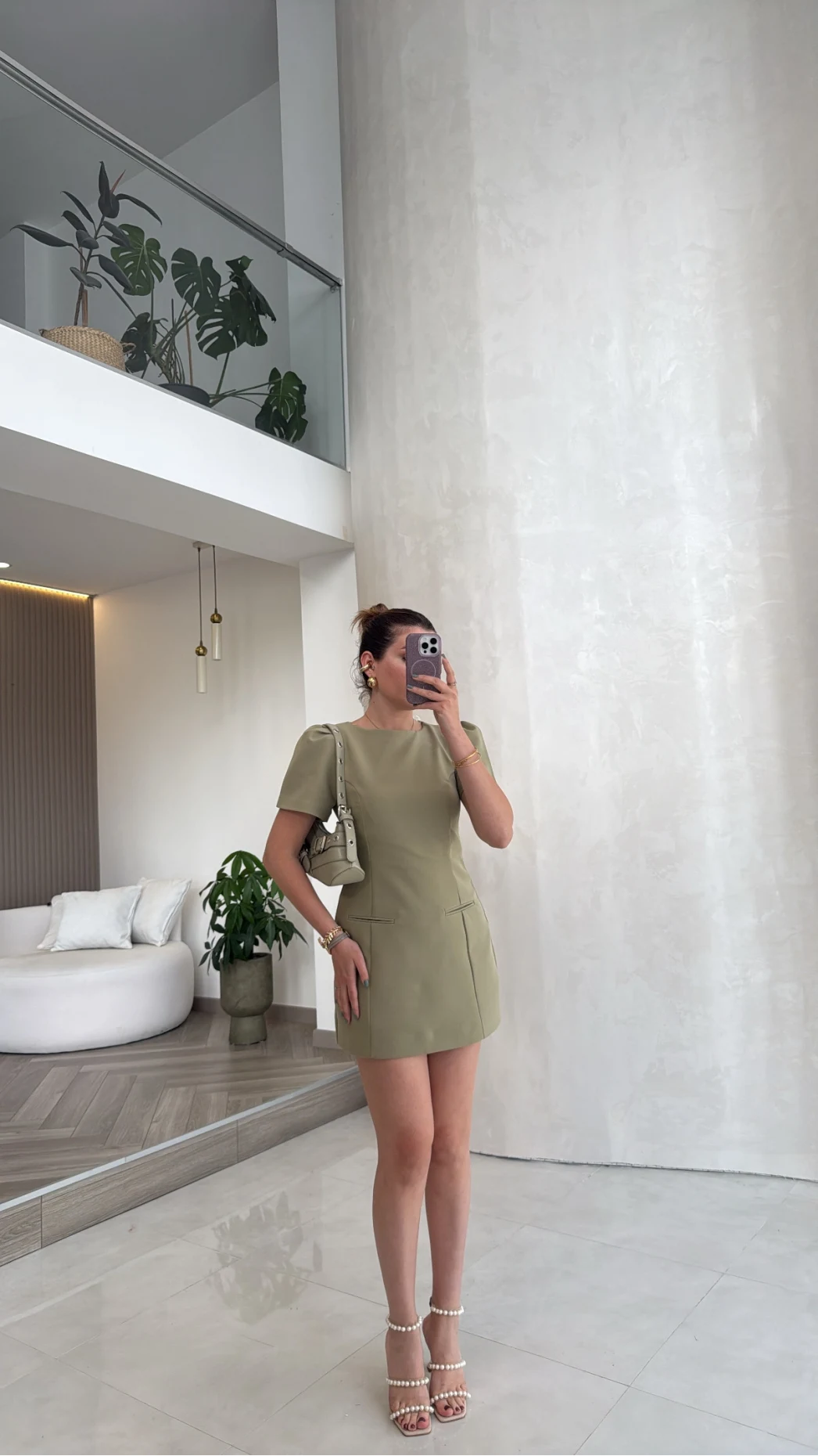Astarı Şortlu Mini Elbise - Mint - Kod: 4195