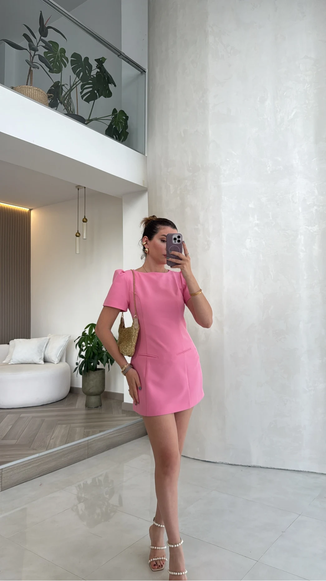 Astarı Şortlu Mini Elbise - Pembe - Kod: 4195