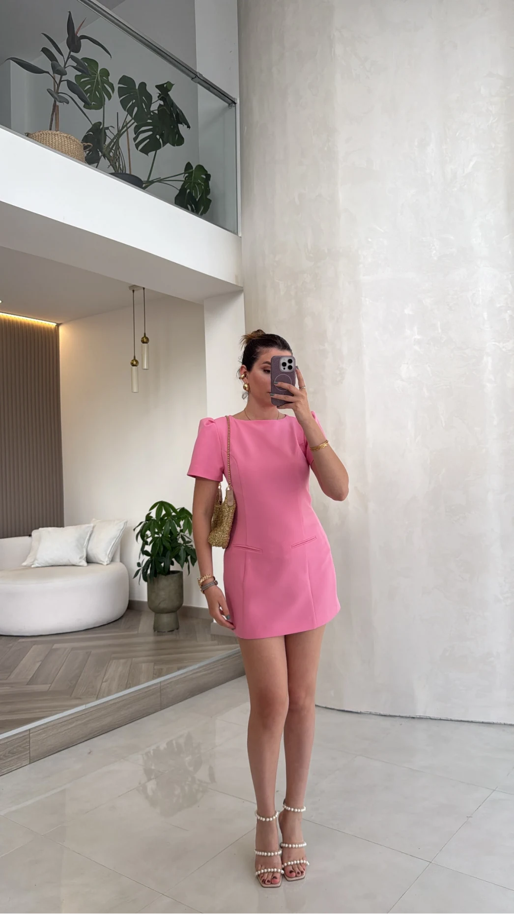 Astarı Şortlu Mini Elbise - Pembe - Kod: 4195