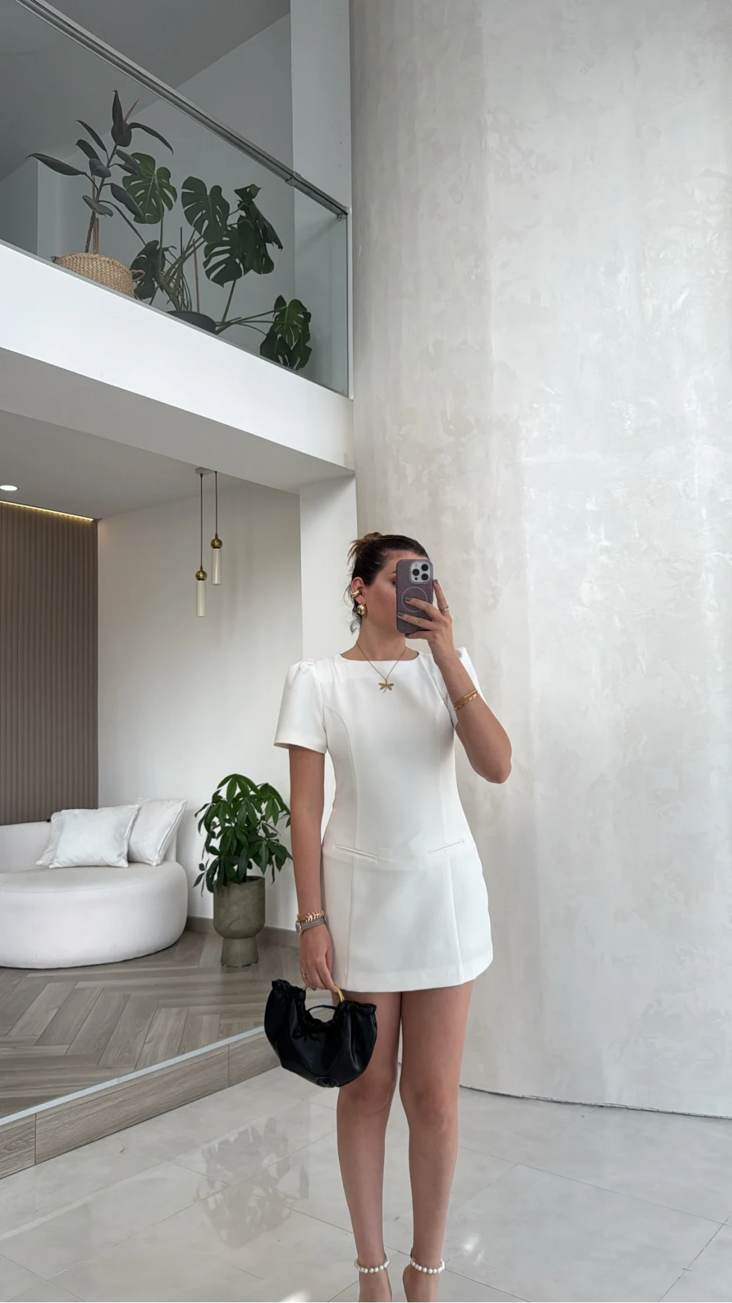 Astarı Şortlu Mini Elbise - Ekru - Kod: 4195