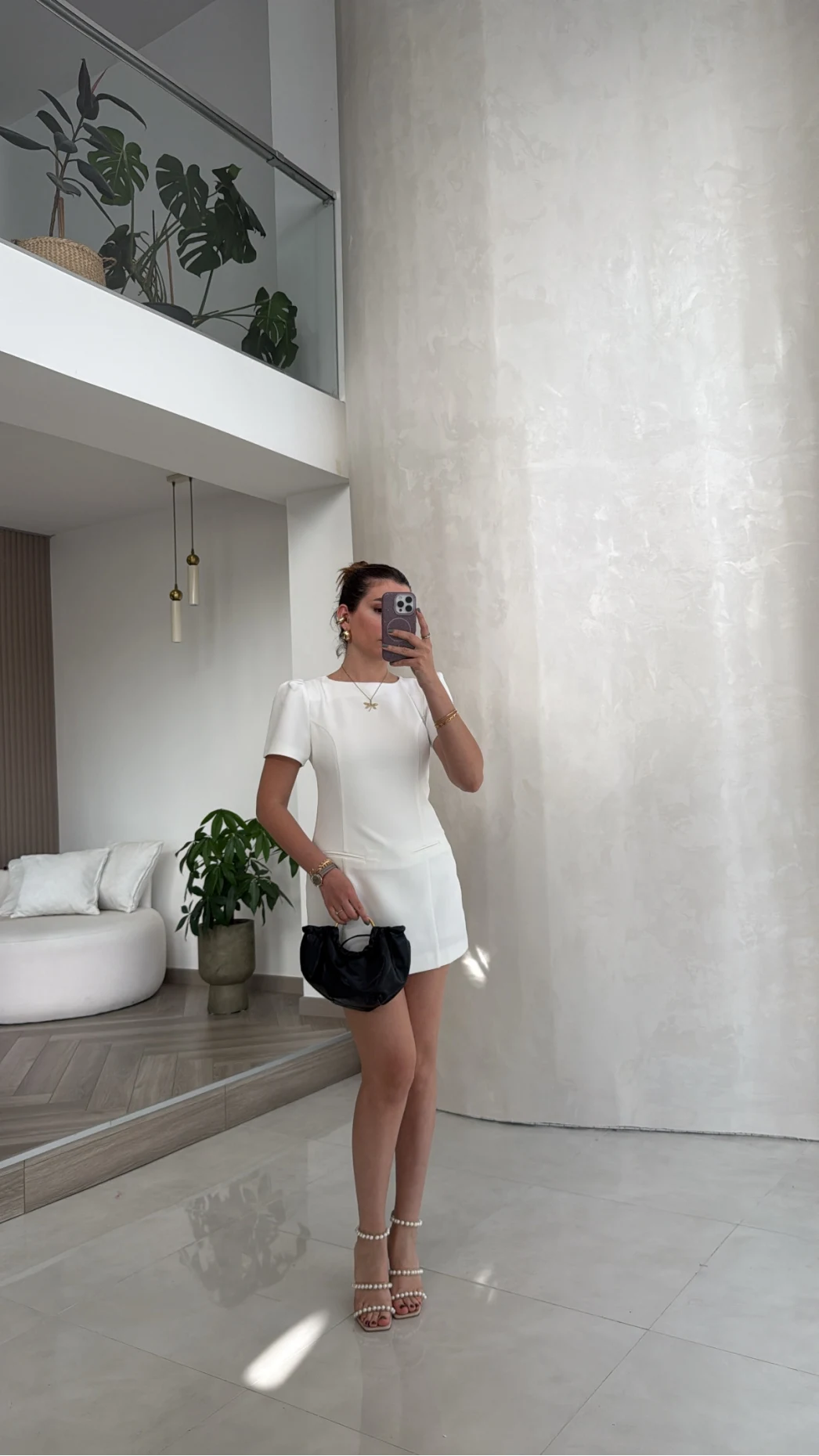 Astarı Şortlu Mini Elbise - Ekru - Kod: 4195