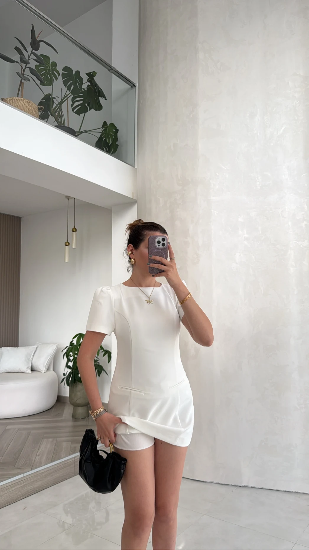 Astarı Şortlu Mini Elbise - Ekru - Kod: 4195