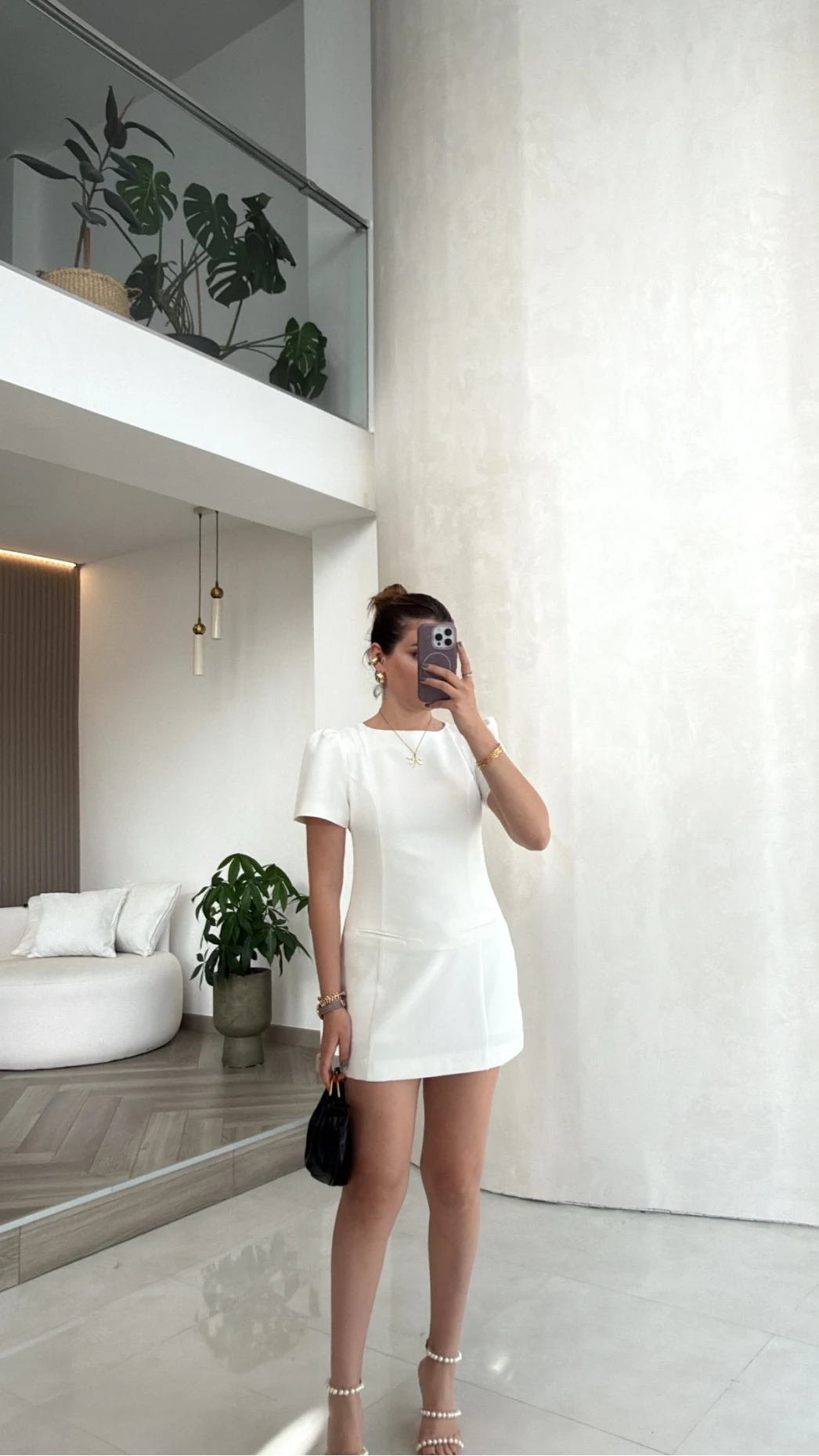 Astarı Şortlu Mini Elbise - Ekru - Kod: 4195