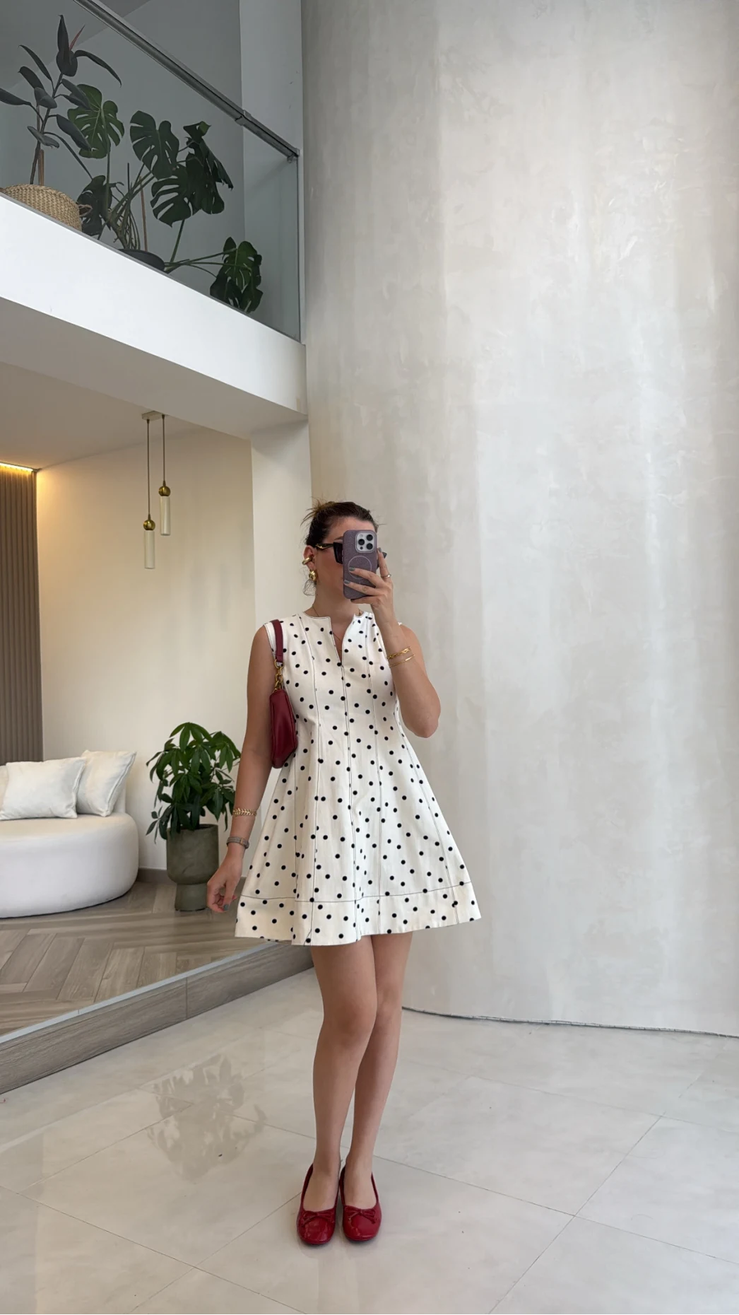 Denim Puantiye Desenli Mini Elbise - Ekru - Kod: 580951