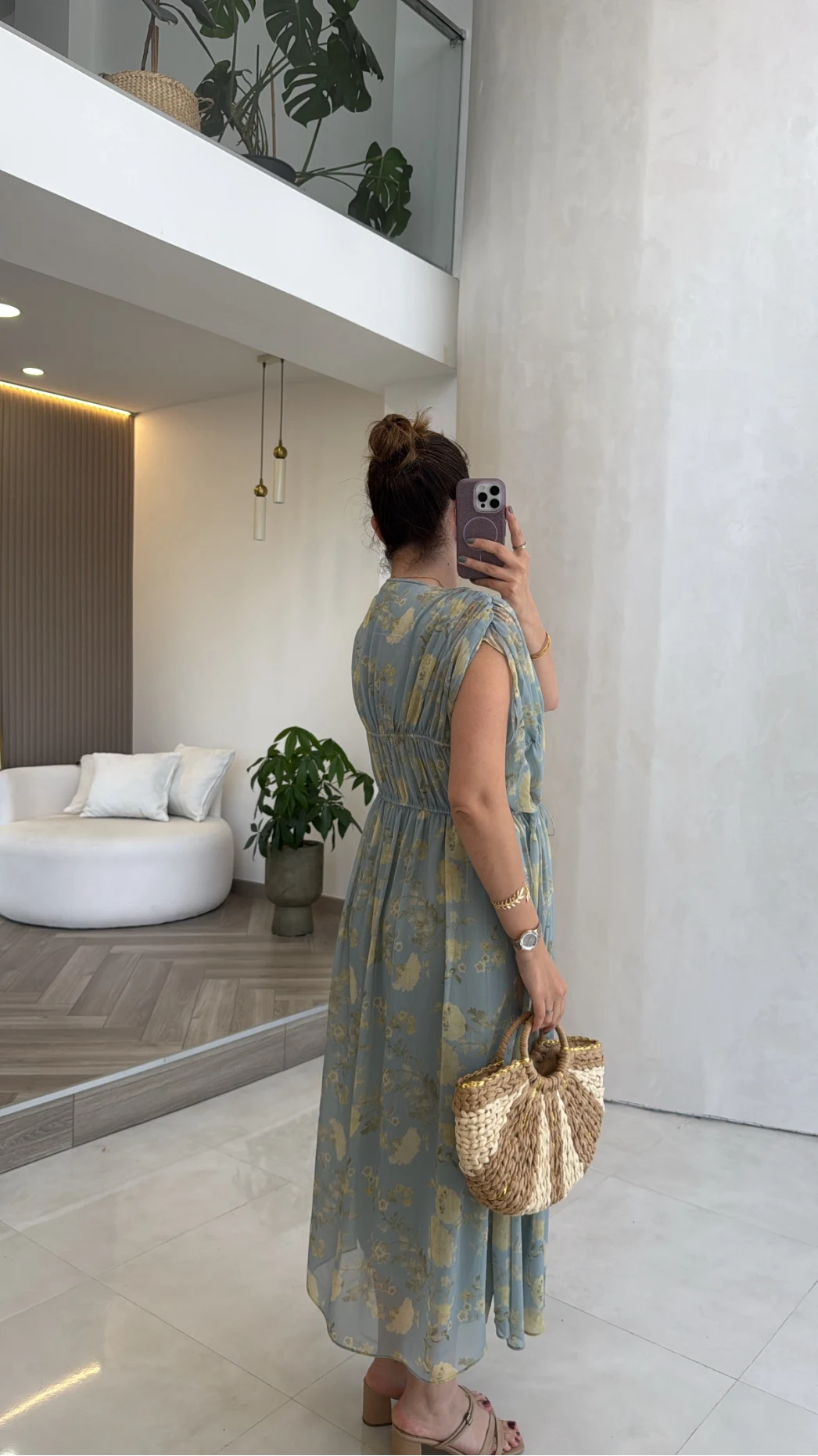 Şifon Astarlı Büzgülü Elbise - Yeşil Tonları - Kod: 580447