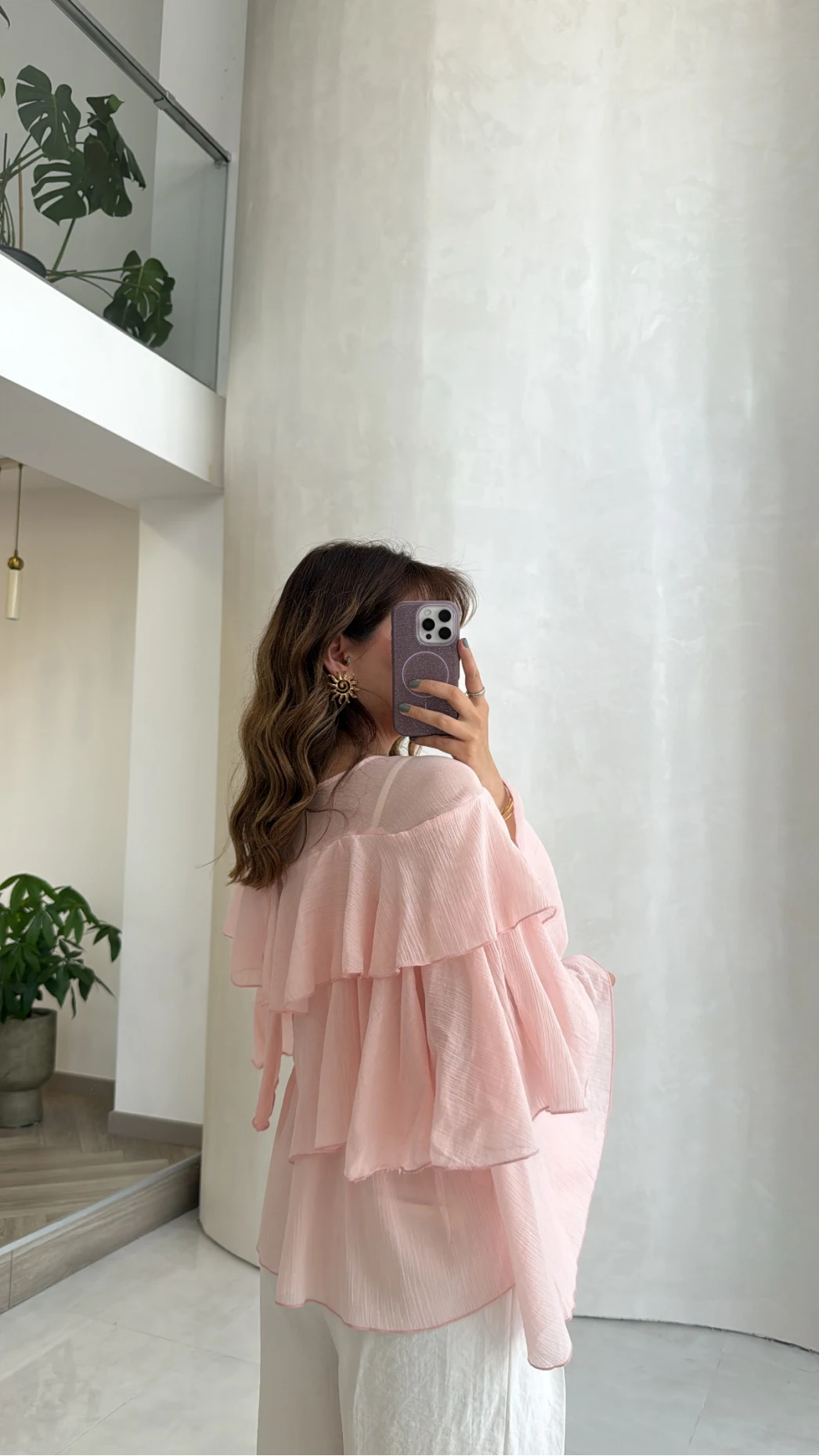 Volanlı Transparan Pamuk Bluz - Pembe - Kod: 5508
