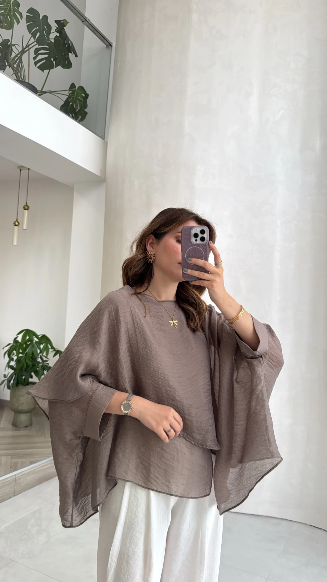 Uçuşan Pelerin Bluz - Bronz - Kod: 5026