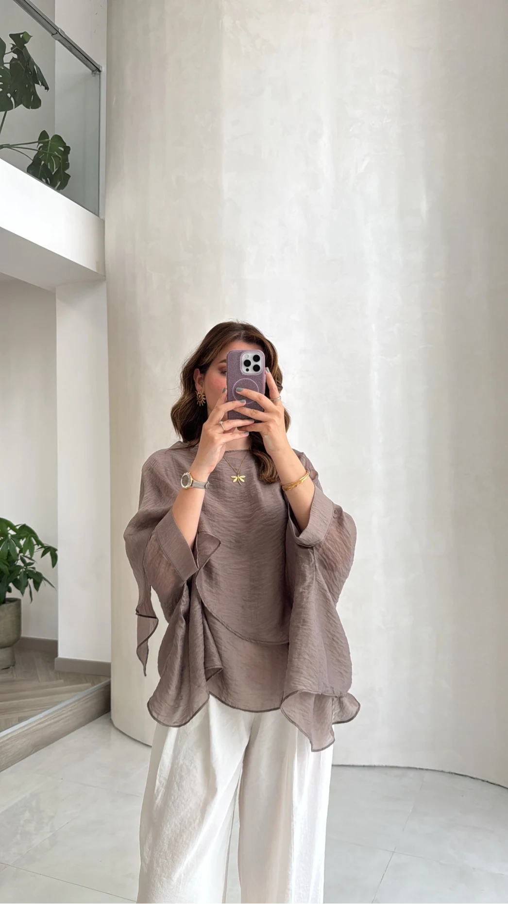 Uçuşan Pelerin Bluz - Bronz - Kod: 5026