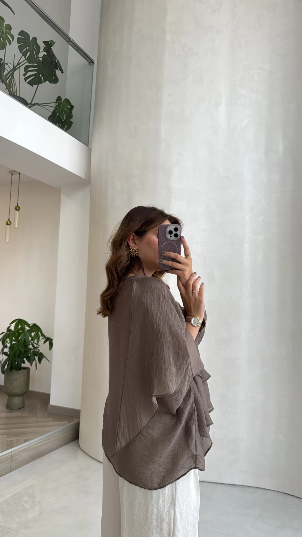 Uçuşan Pelerin Bluz - Bronz - Kod: 5026