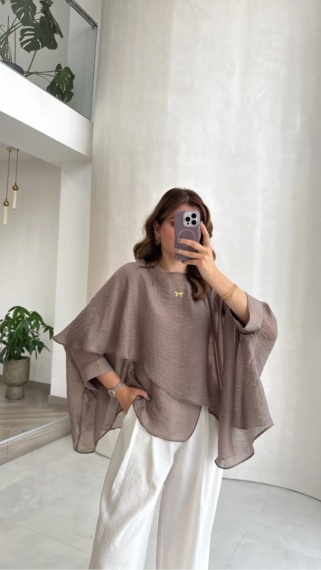 Uçuşan Pelerin Bluz - Bronz - Kod: 5026