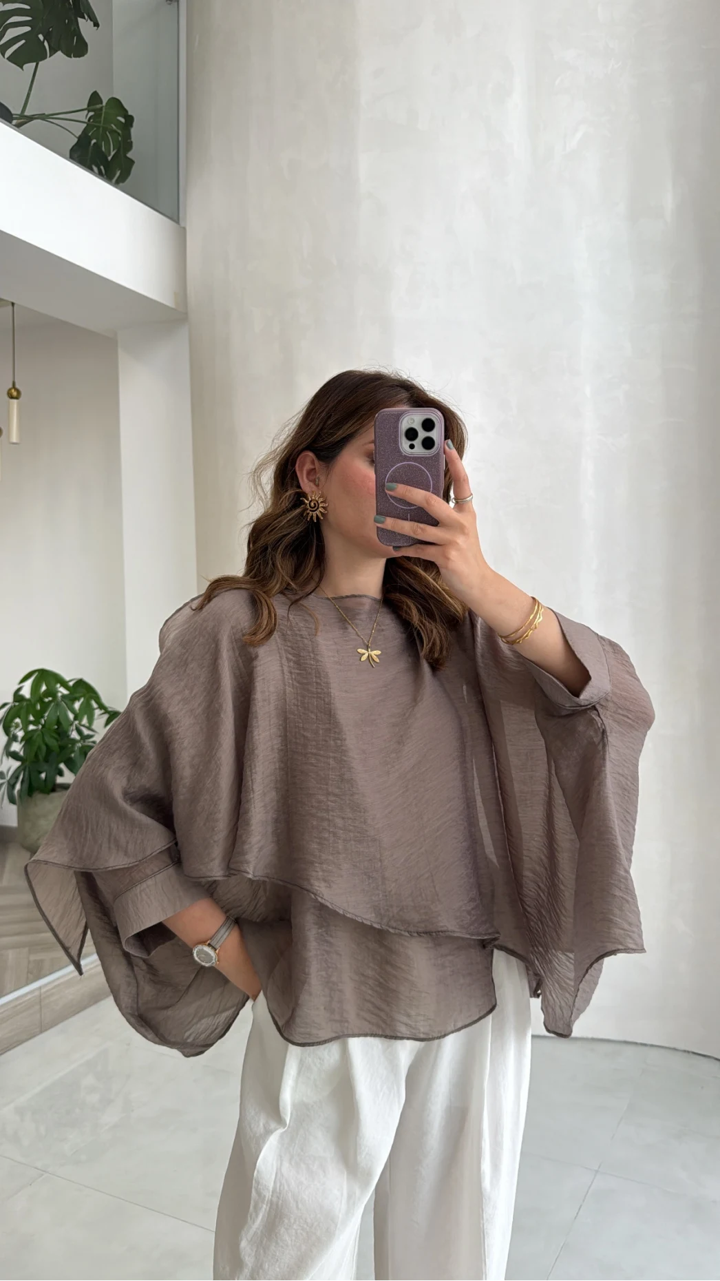 Uçuşan Pelerin Bluz - Bronz - Kod: 5026