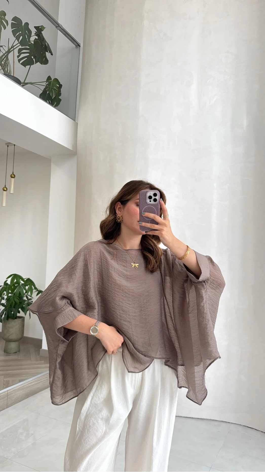 Uçuşan Pelerin Bluz - Bronz - Kod: 5026