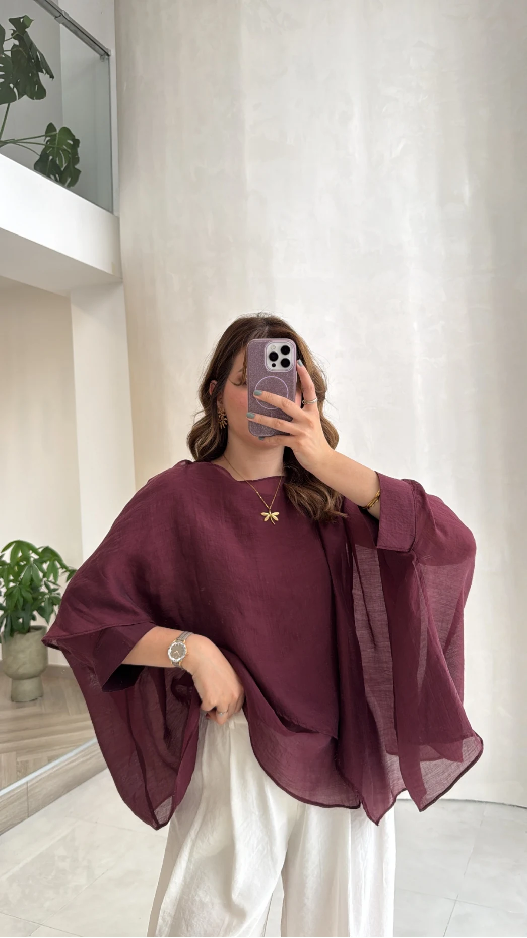 Uçuşan Pelerin Bluz - Mürdüm  - Kod: 5026