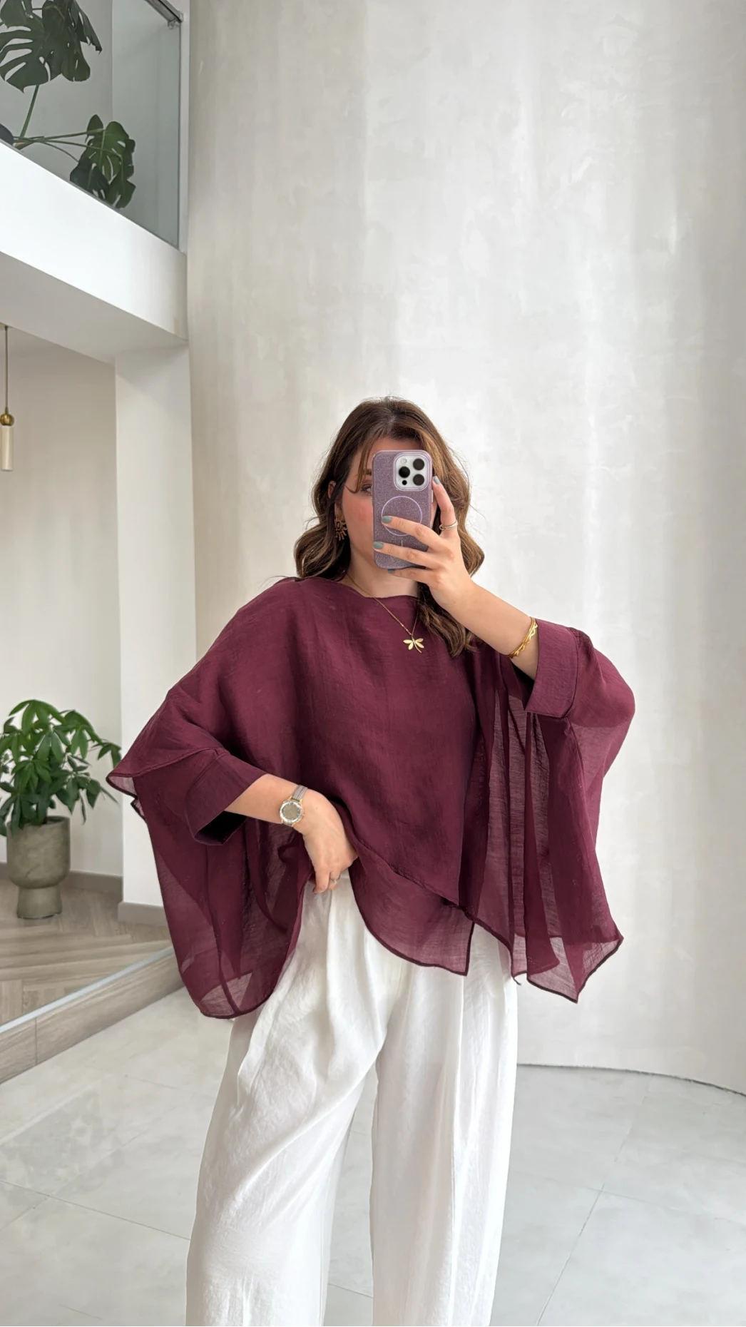 Uçuşan Pelerin Bluz - Mürdüm  - Kod: 5026