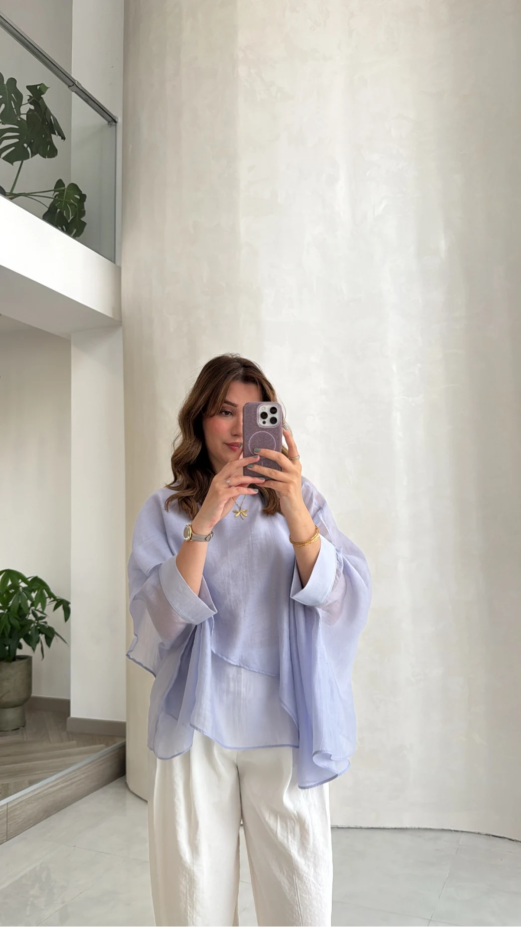 Uçuşan Pelerin Bluz - Lila - Kod: 5026